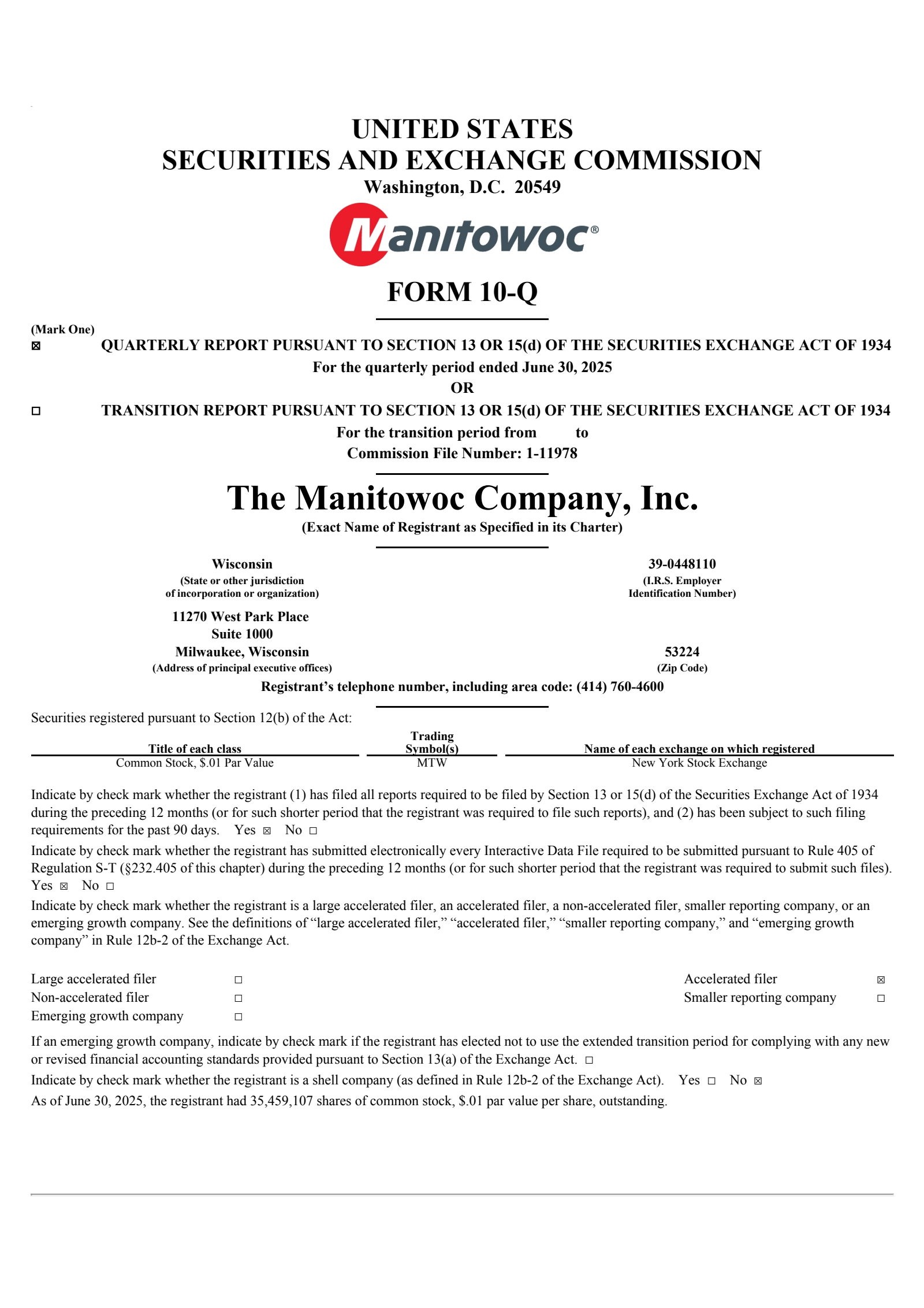 Manitowoc's Q2 2025 Quarterly report