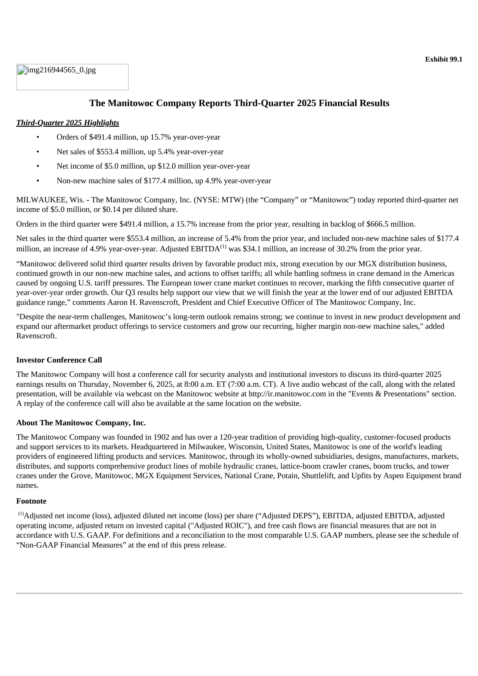 Manitowoc's Q3 2025 Earnings Release