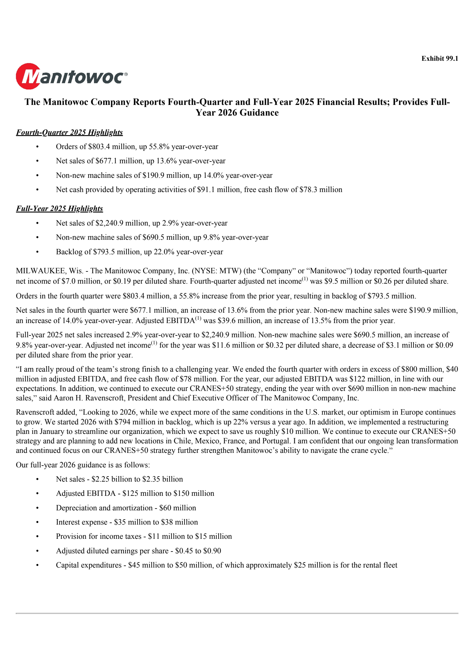 Manitowoc's Q4 2025 Press Release