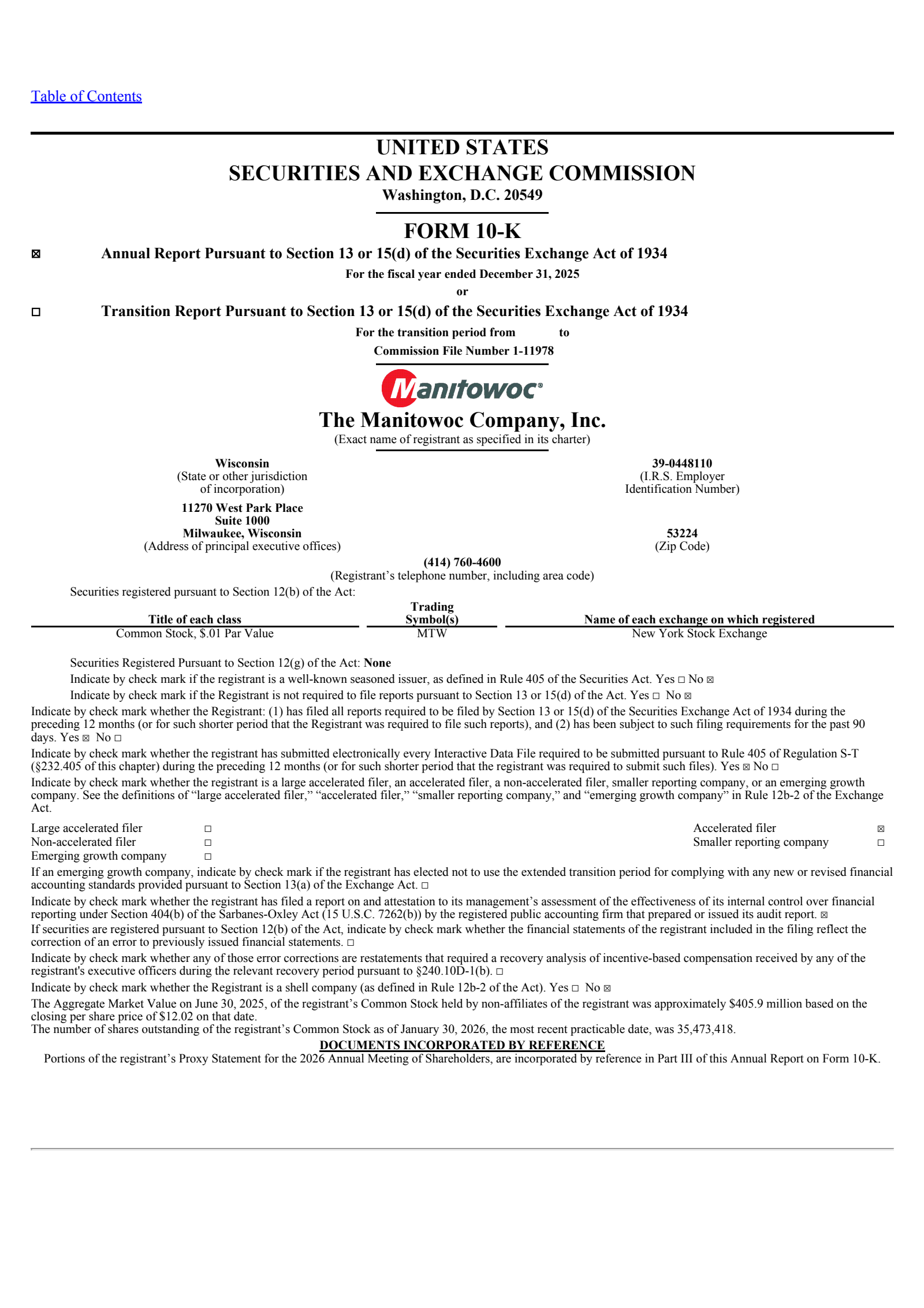Manitowoc's Q4 2025 Annual report