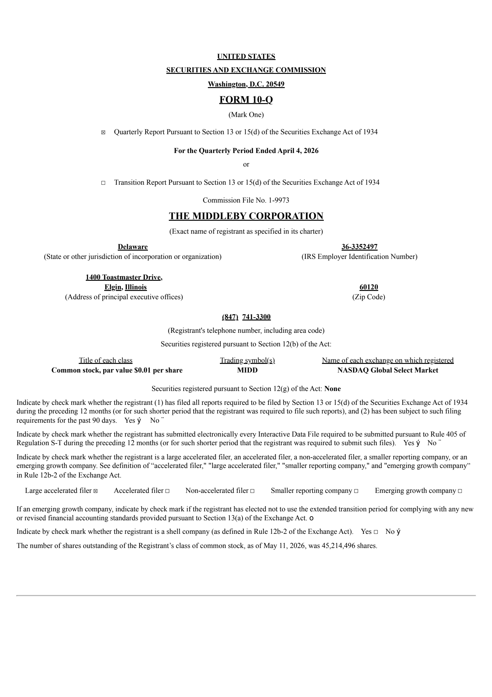 Middleby's Q1 2026 Quarterly report