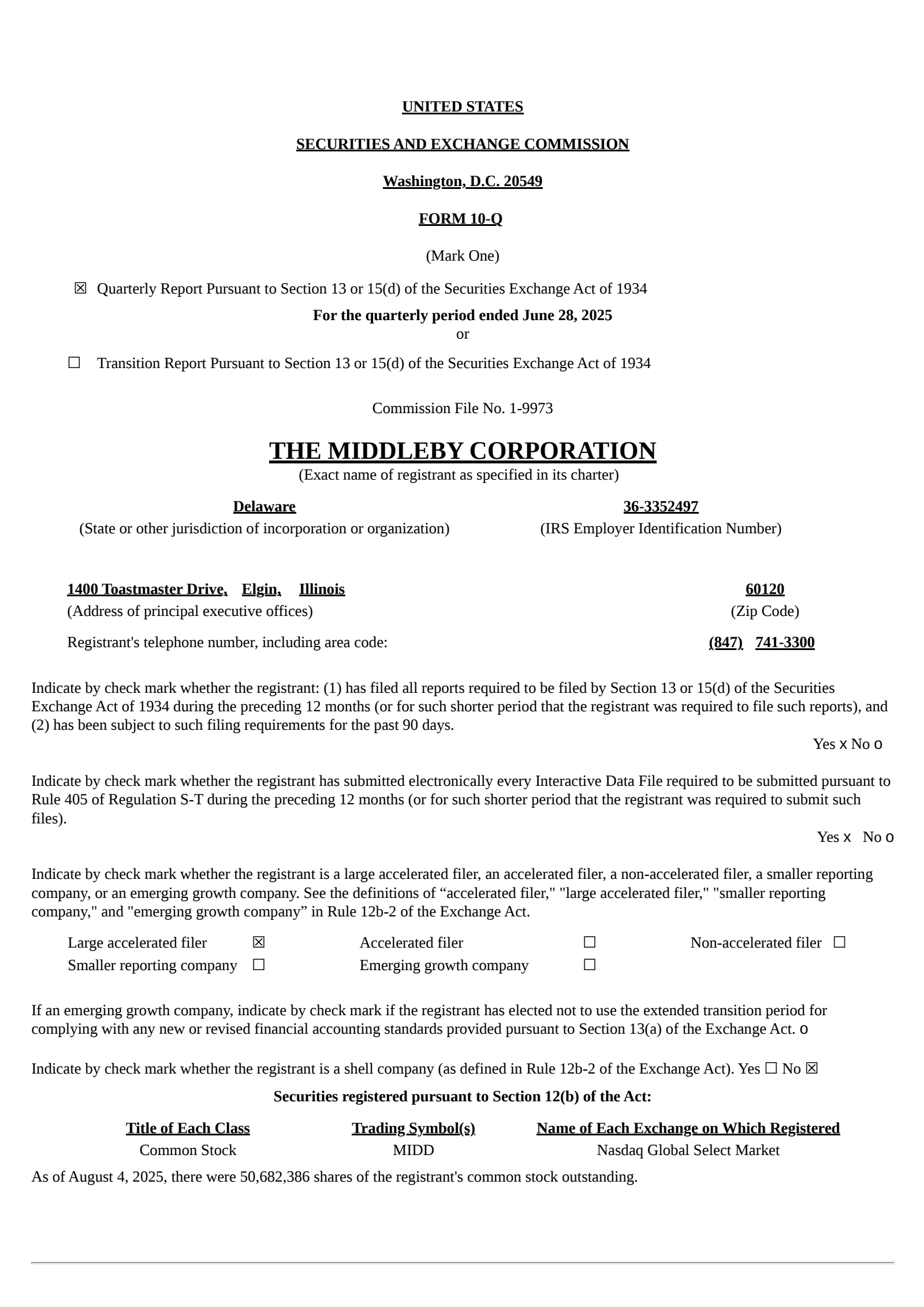 Middleby's Q2 2025 Quarterly report