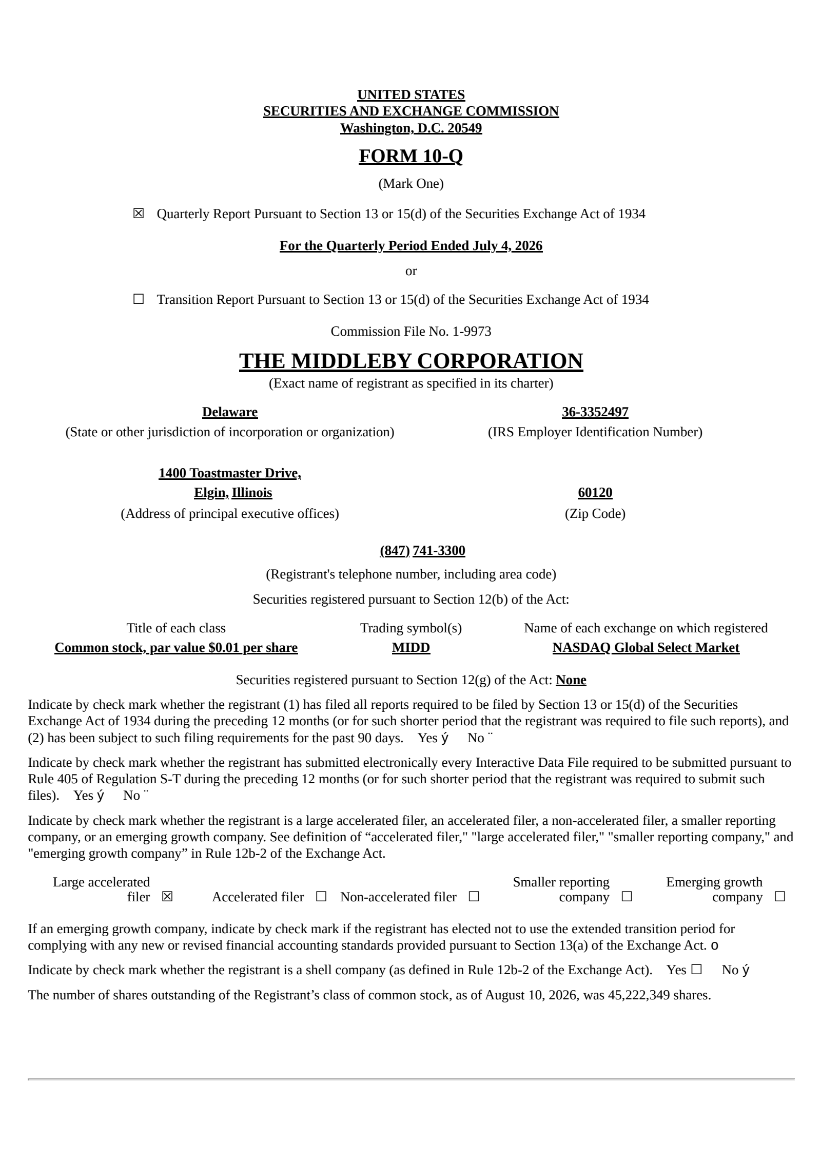 Middleby's Q2 2026 Quarterly report