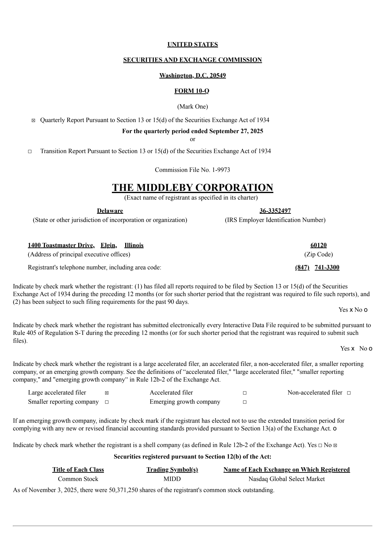 Middleby's Q3 2025 Quarterly Report