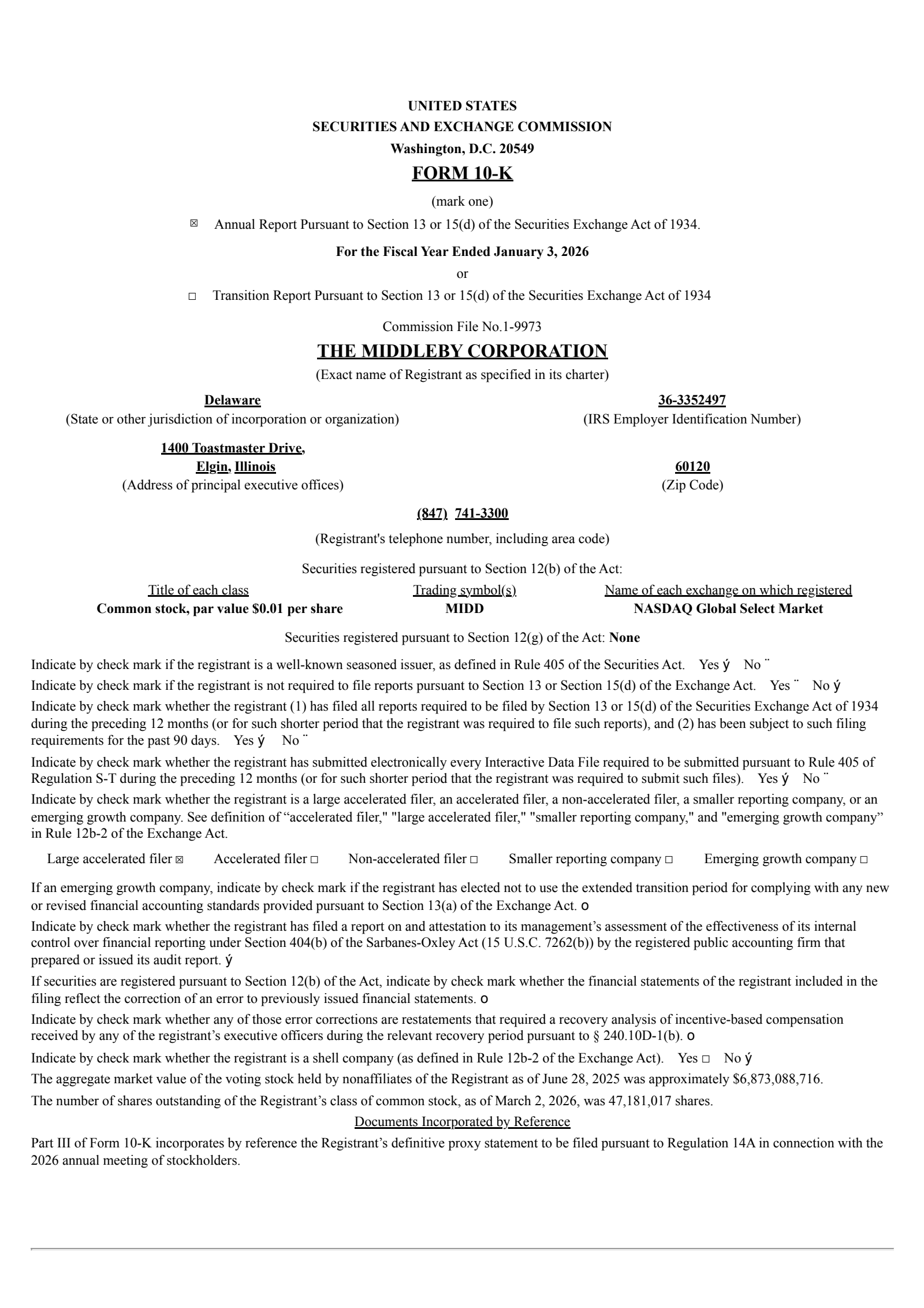 Middleby's Q4 2025 Annual report