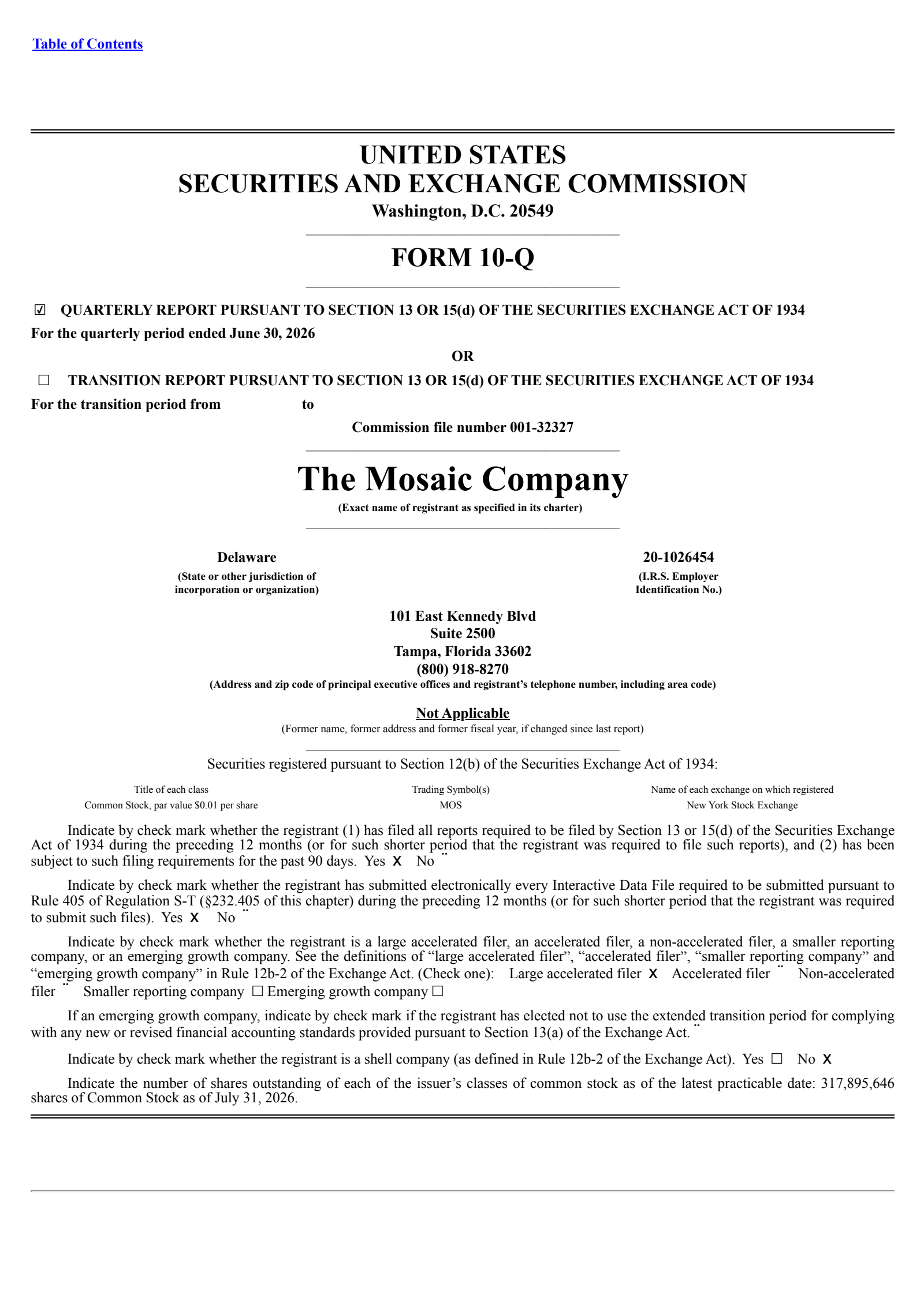 Mosaic's Q2 2026 Quarterly report