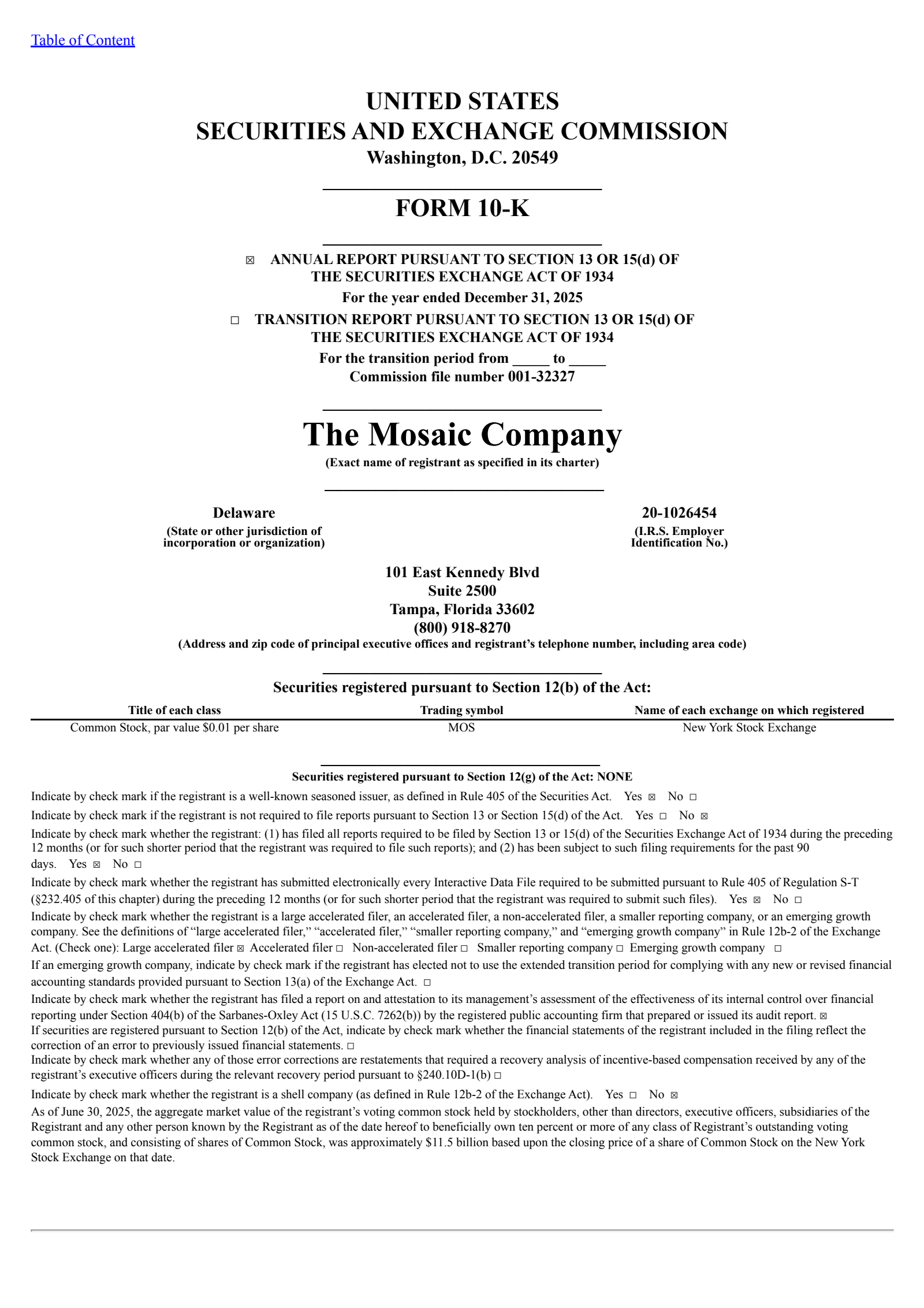 Mosaic's Q4 2025 Annual report