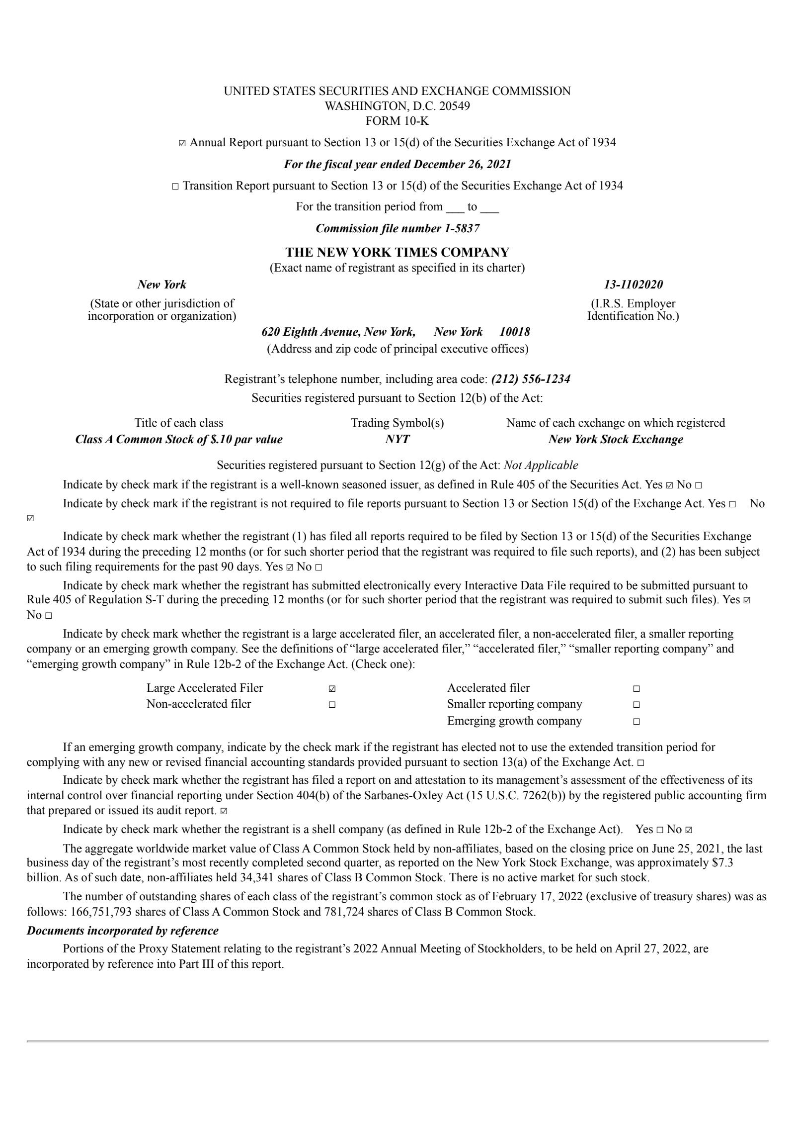 New York Times' Q4 2021 Annual report