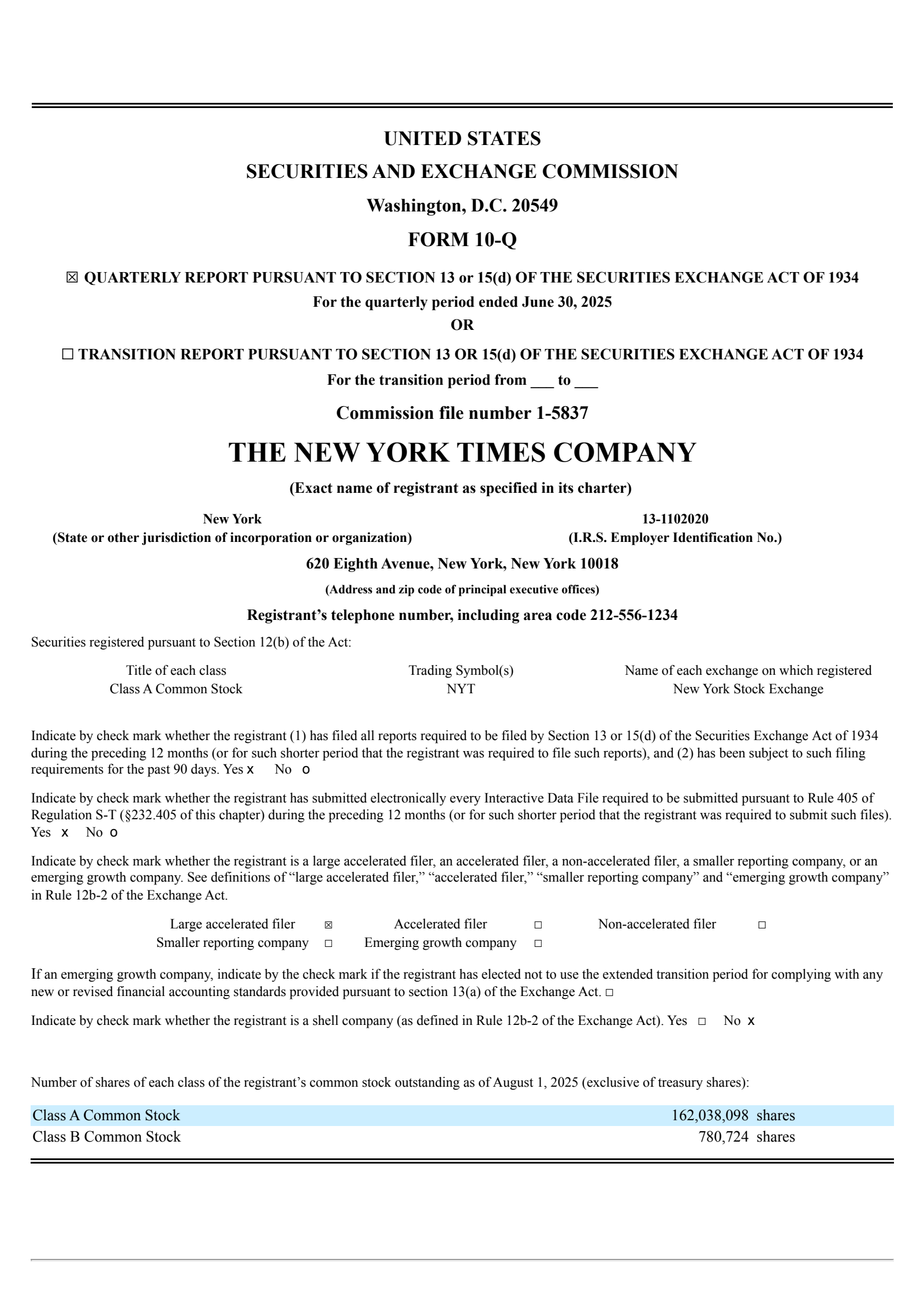 New York Times' Q2 2025 Quarterly report