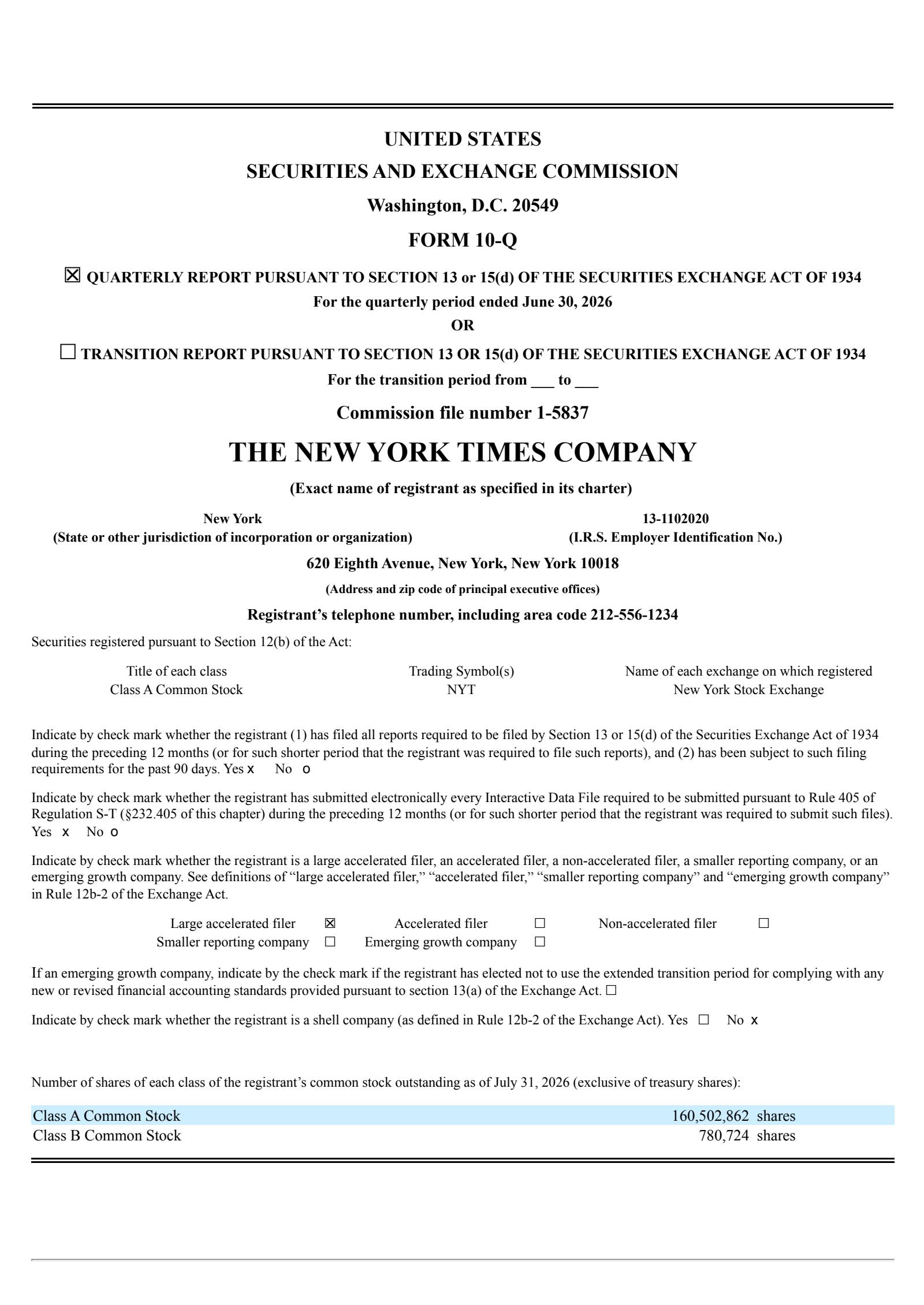 New York Times' Q2 2026 Quarterly report