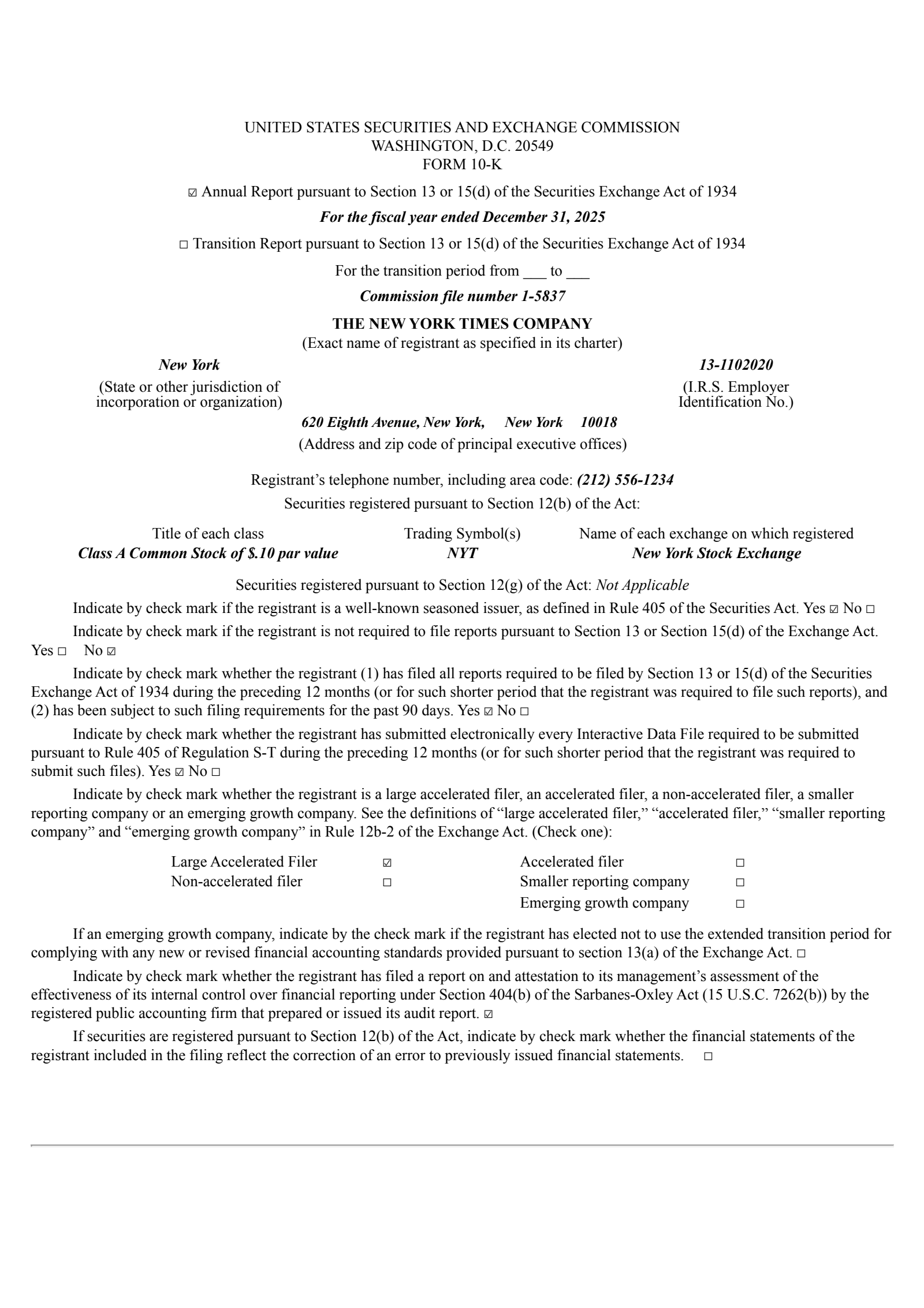 New York Times' Q4 2025 Annual report