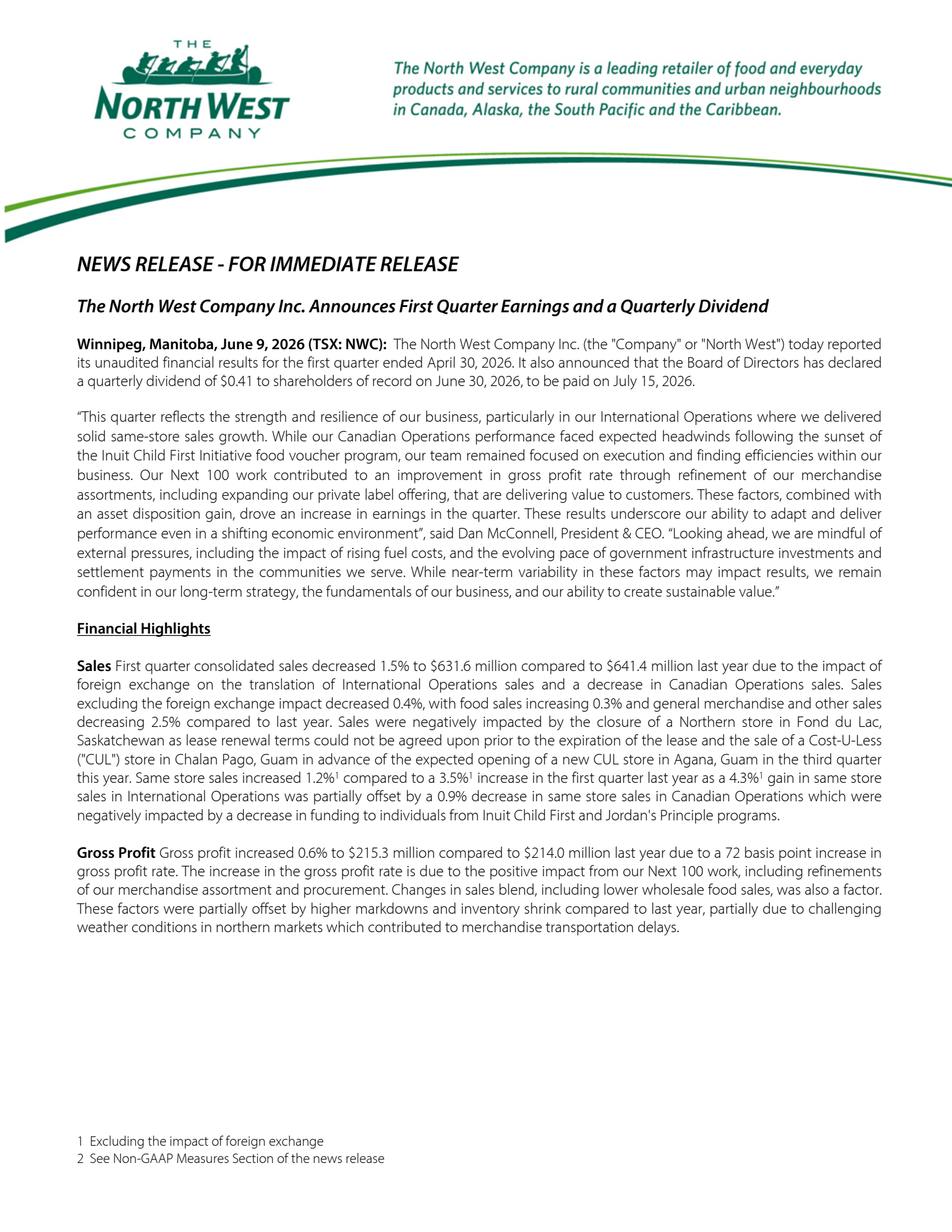 North West's Q1 2027 Press Release