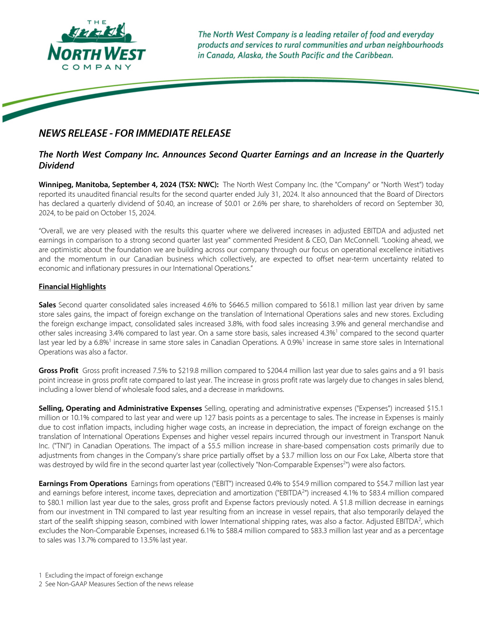 North West's Q2 2025 Press Release