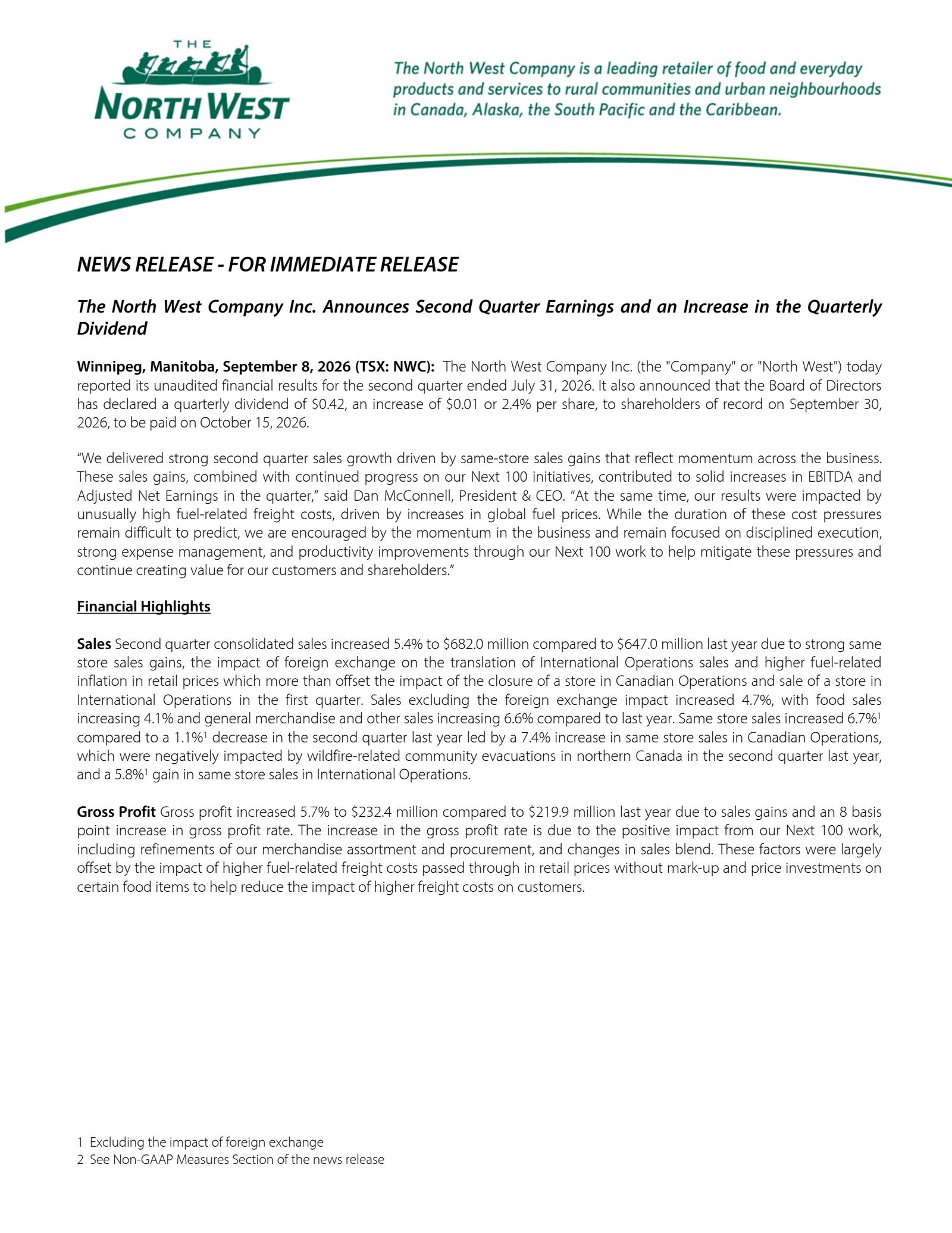 North West's Q2 2027 Press Release