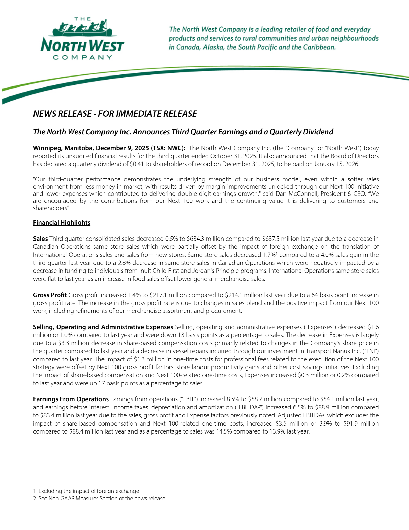 North West's Q3 2026 Earnings Release