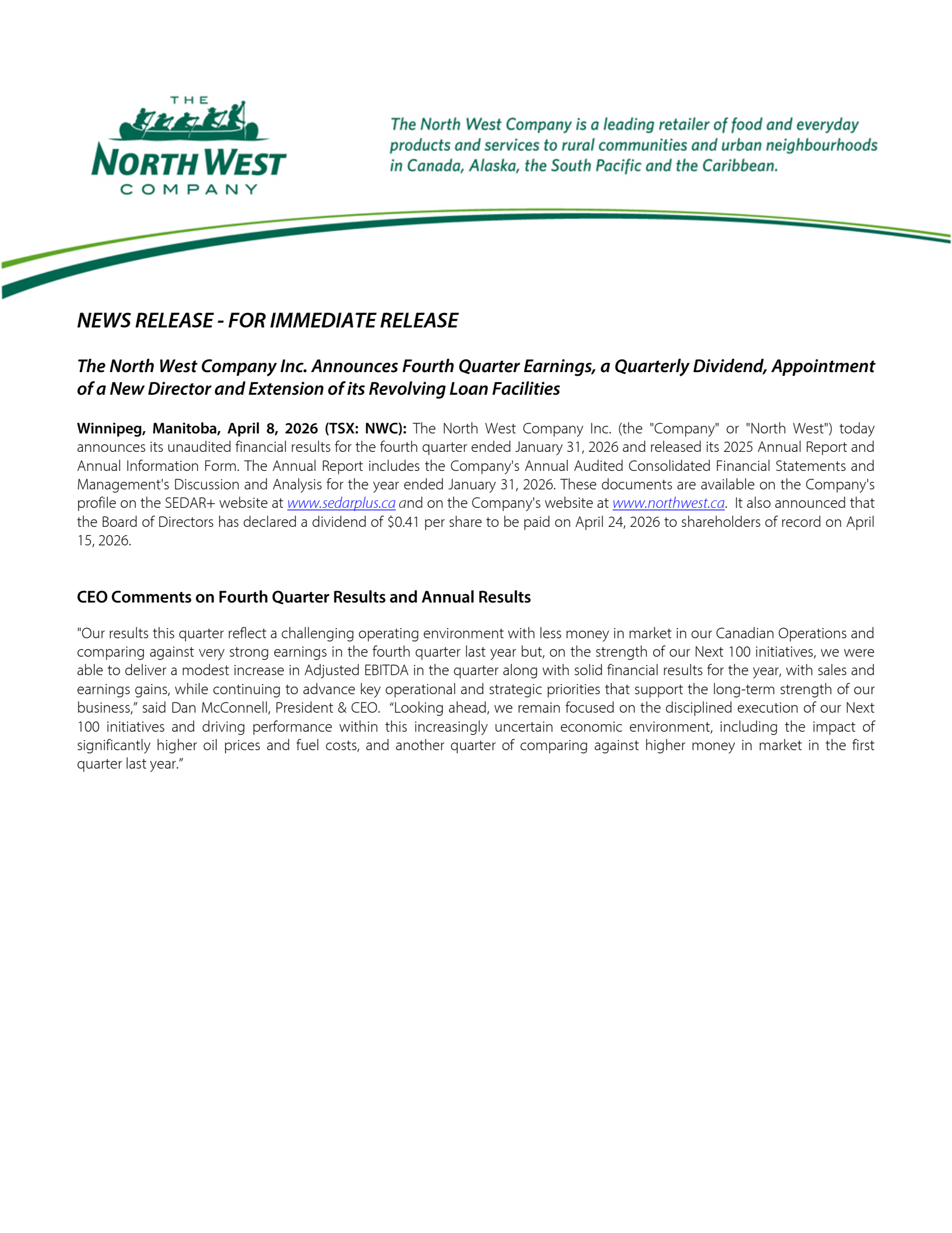 North West's Q4 2026 Press Release