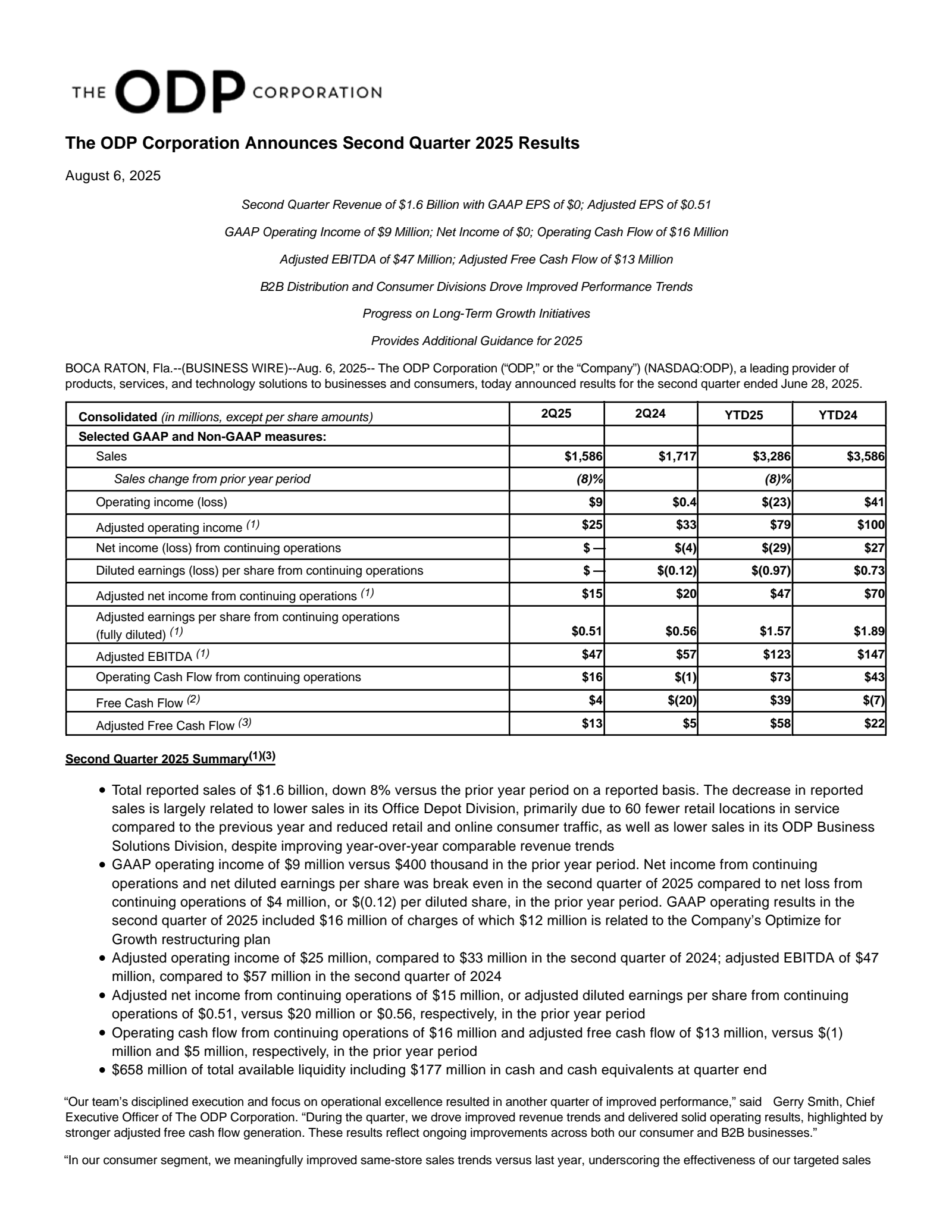 ODP's Q2 2025 Press Release