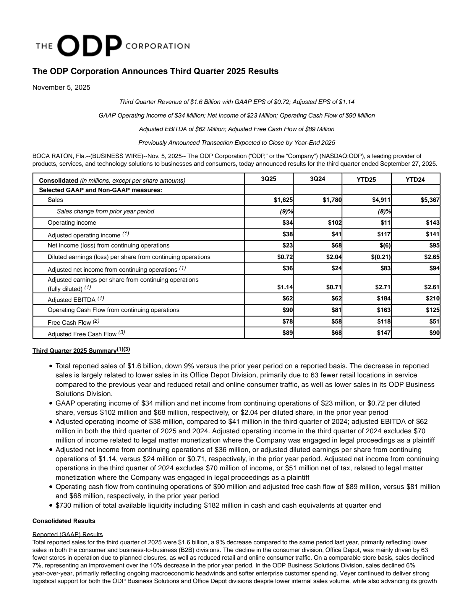 ODP's Q3 2025 Earnings Release