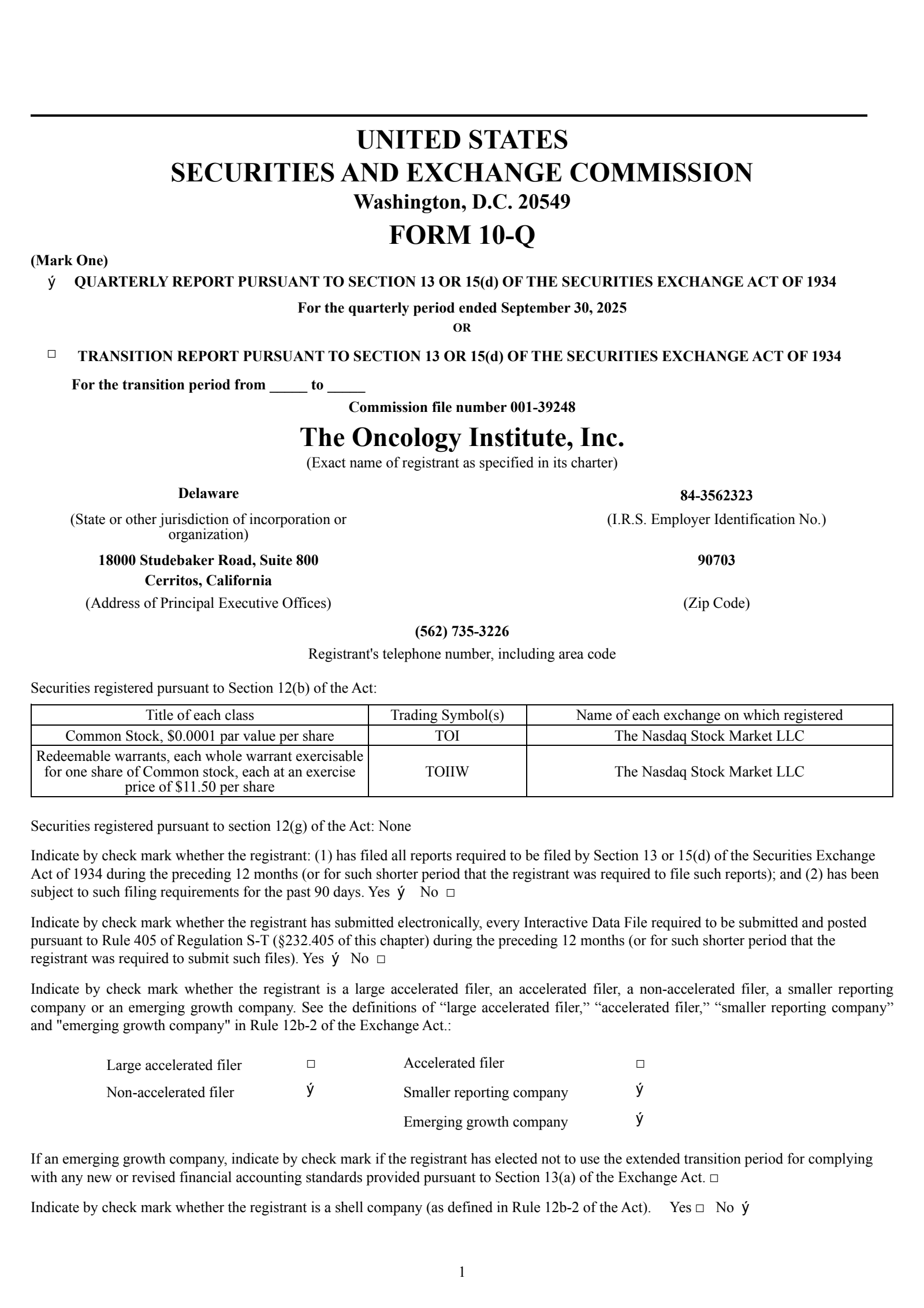 Oncology Institute's Q3 2025 Quarterly Report