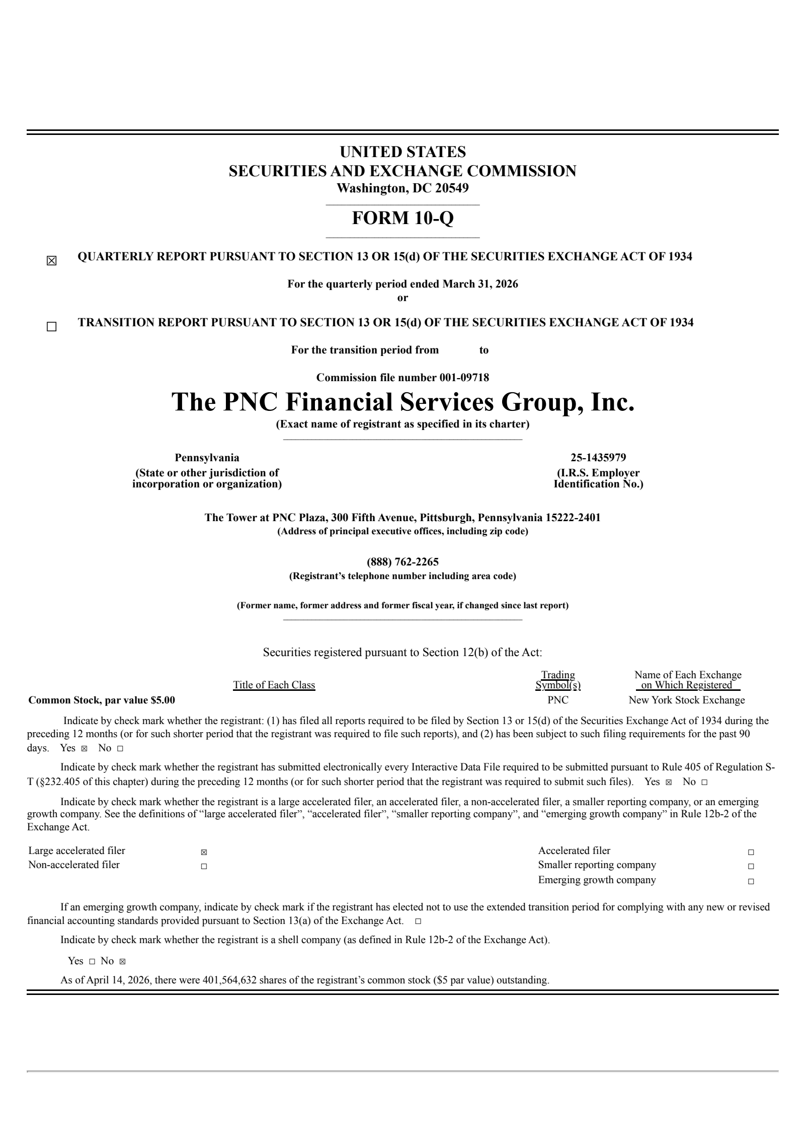 The PNC Financial Services Group's Q1 2026 Quarterly report