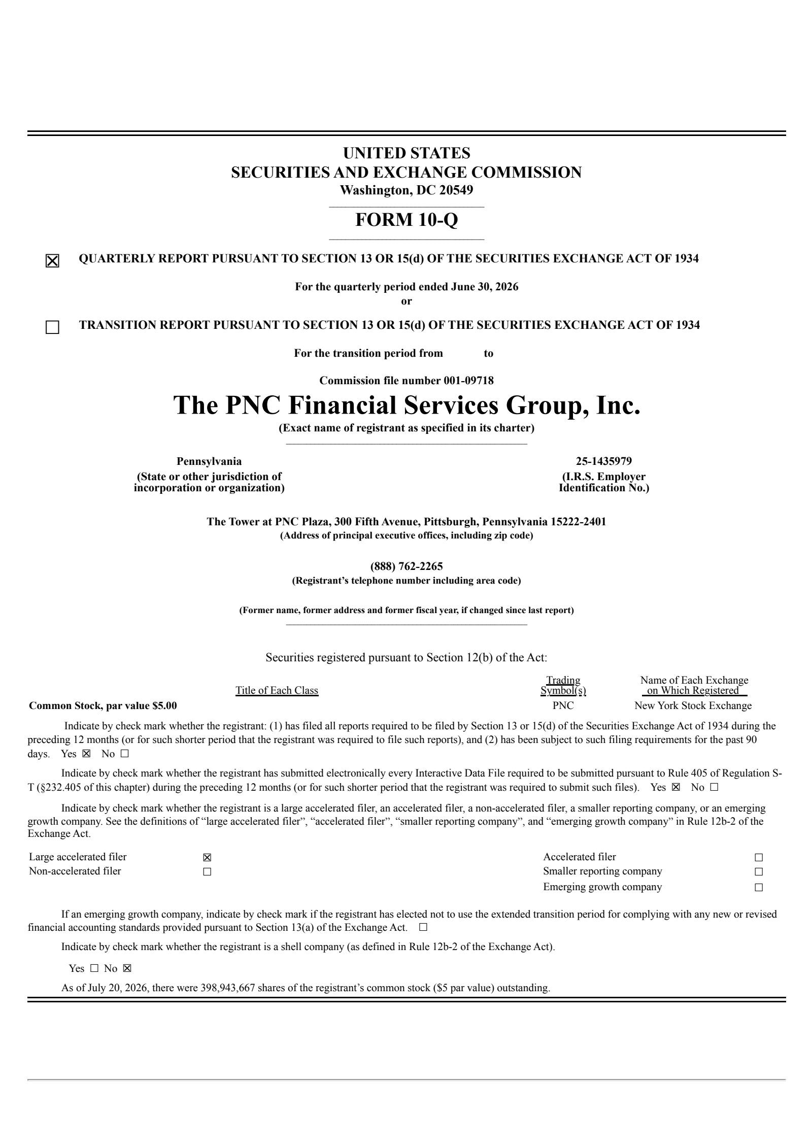 The PNC Financial Services Group's Q2 2026 Quarterly report