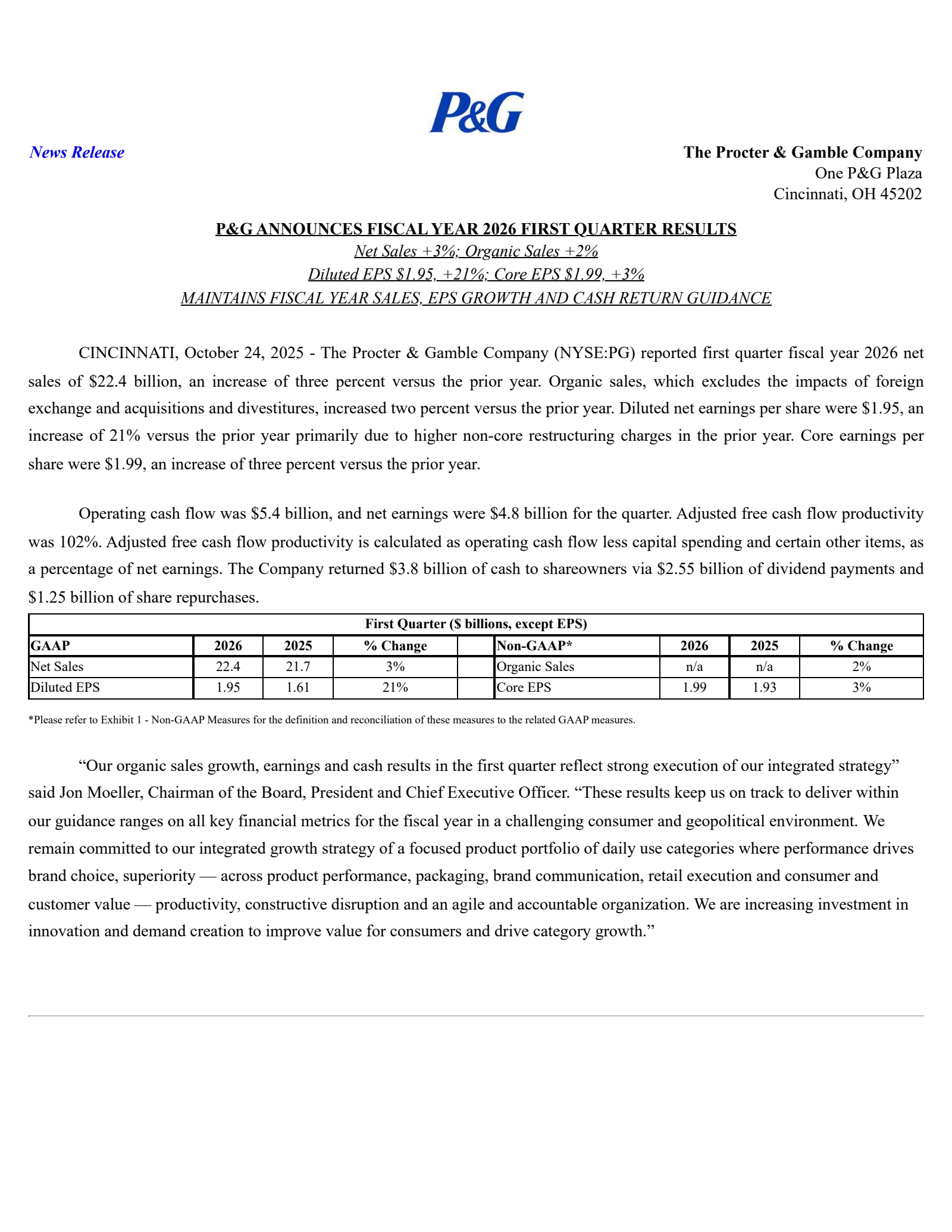Procter & Gamble's Q1 2026 Earnings Release