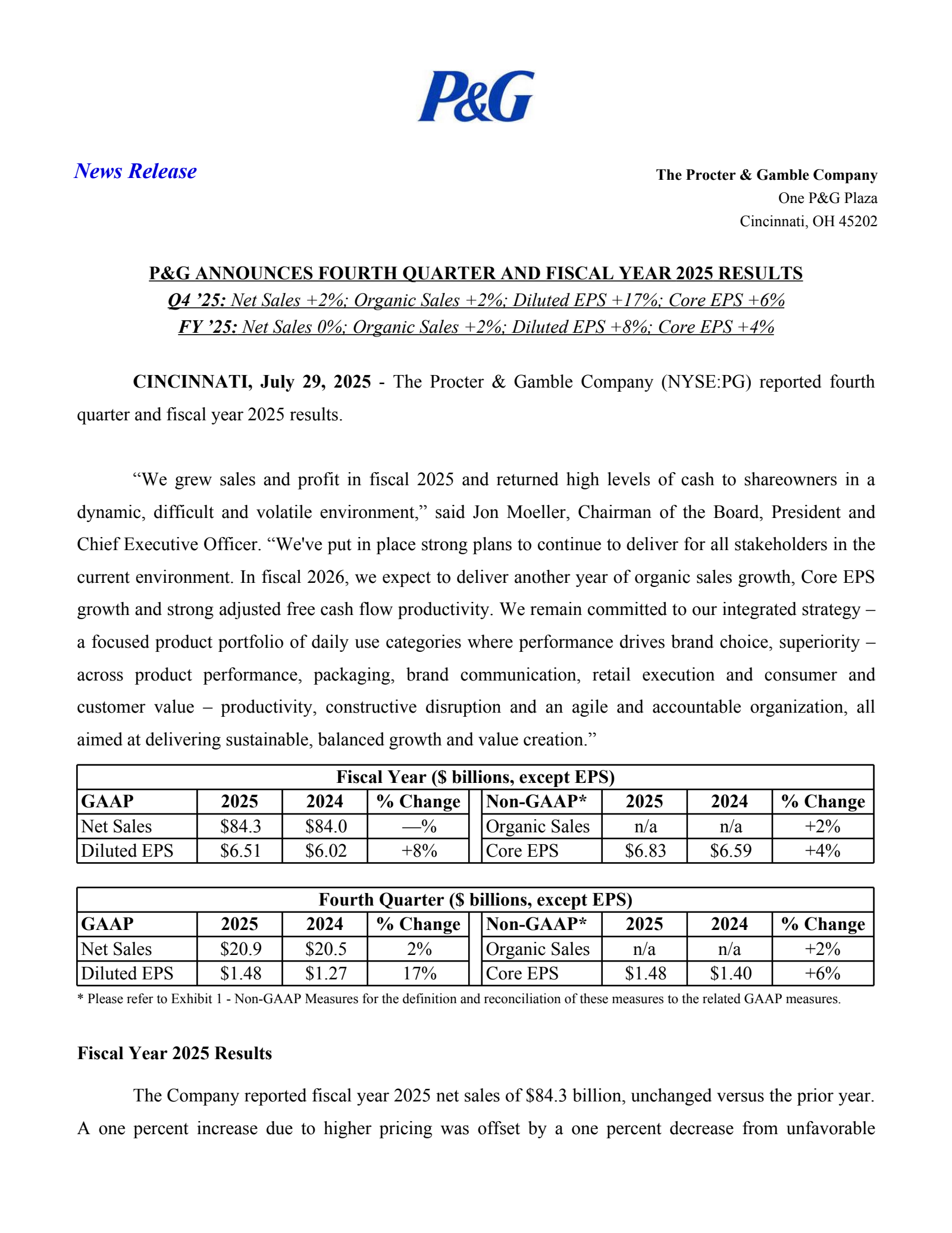 Procter & Gamble's Q4 2025 Press Release