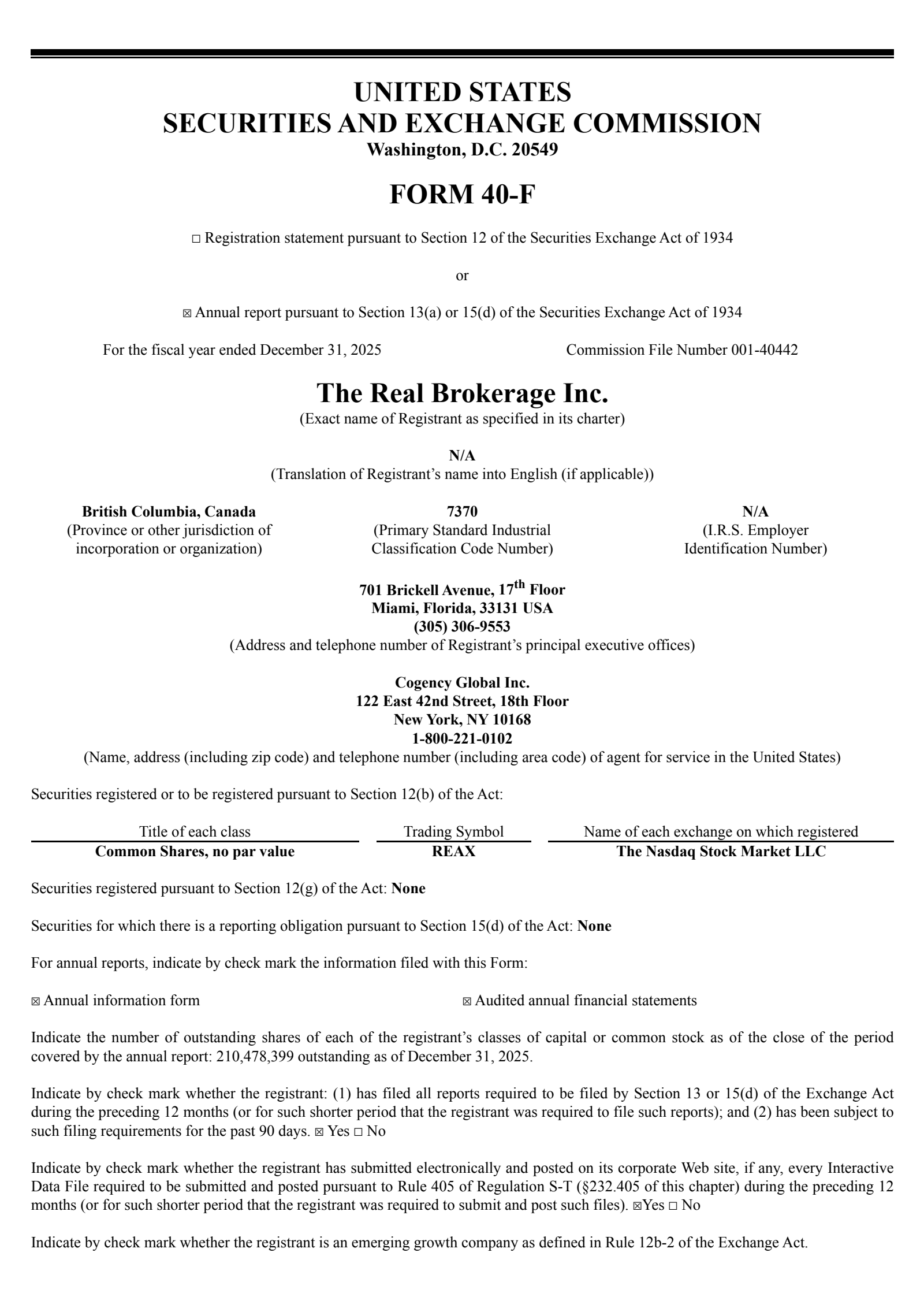 Real Brokerage's Q4 2025 Annual report