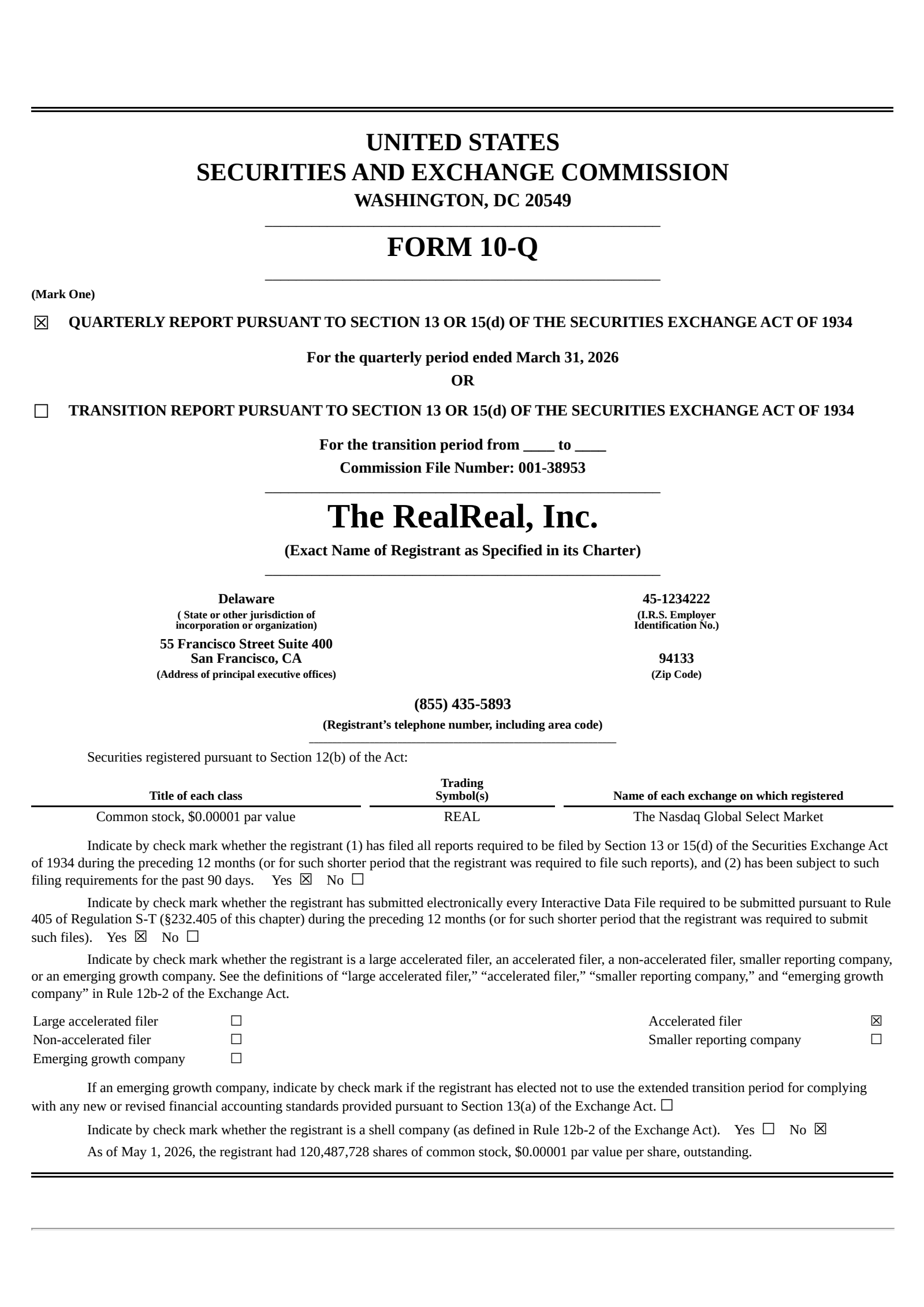 RealReal's Q1 2026 Quarterly report