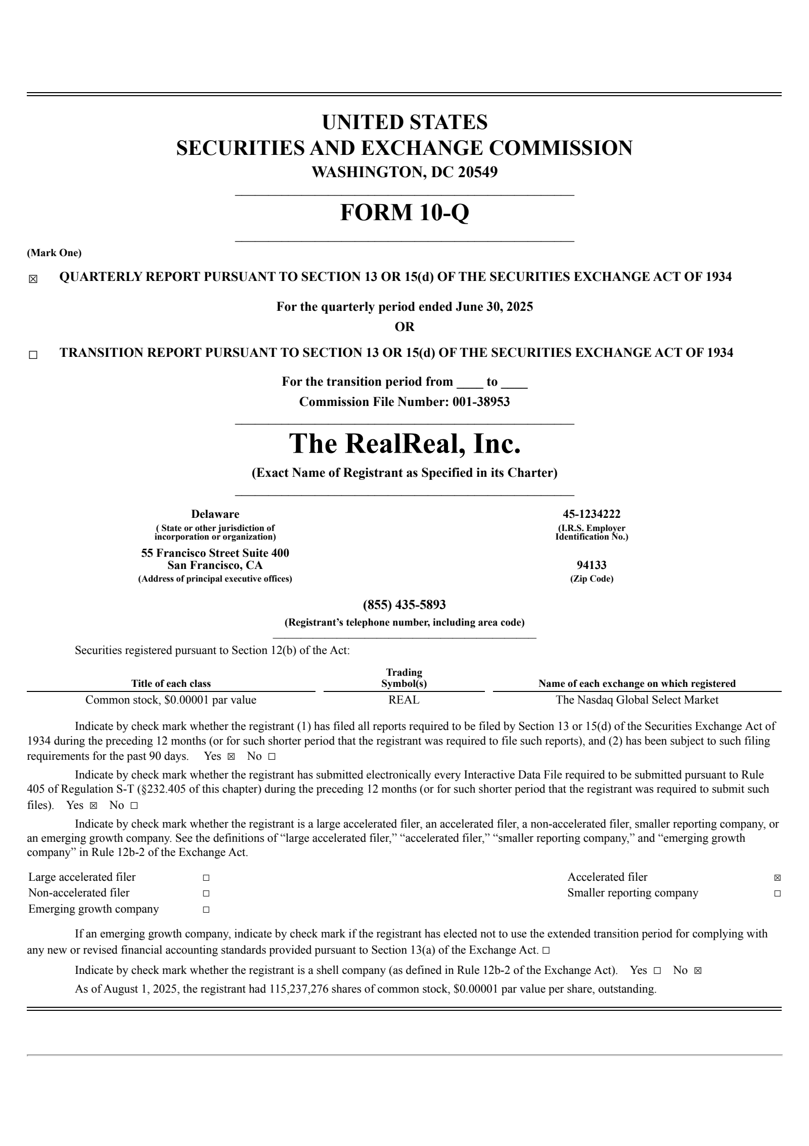 RealReal's Q2 2025 Quarterly report