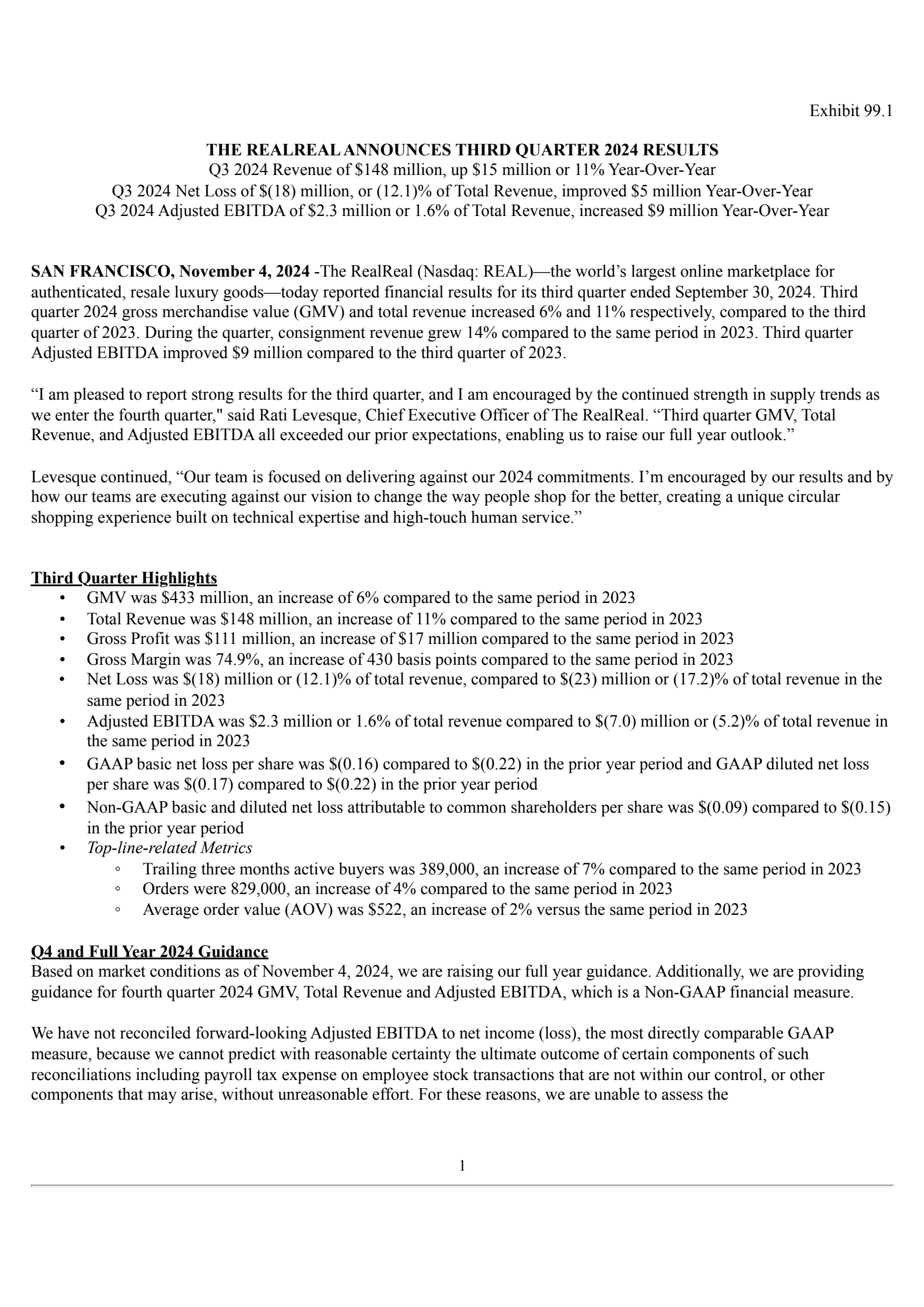 RealReal (REAL) Q3 2024 Earnings Results & Call Transcript