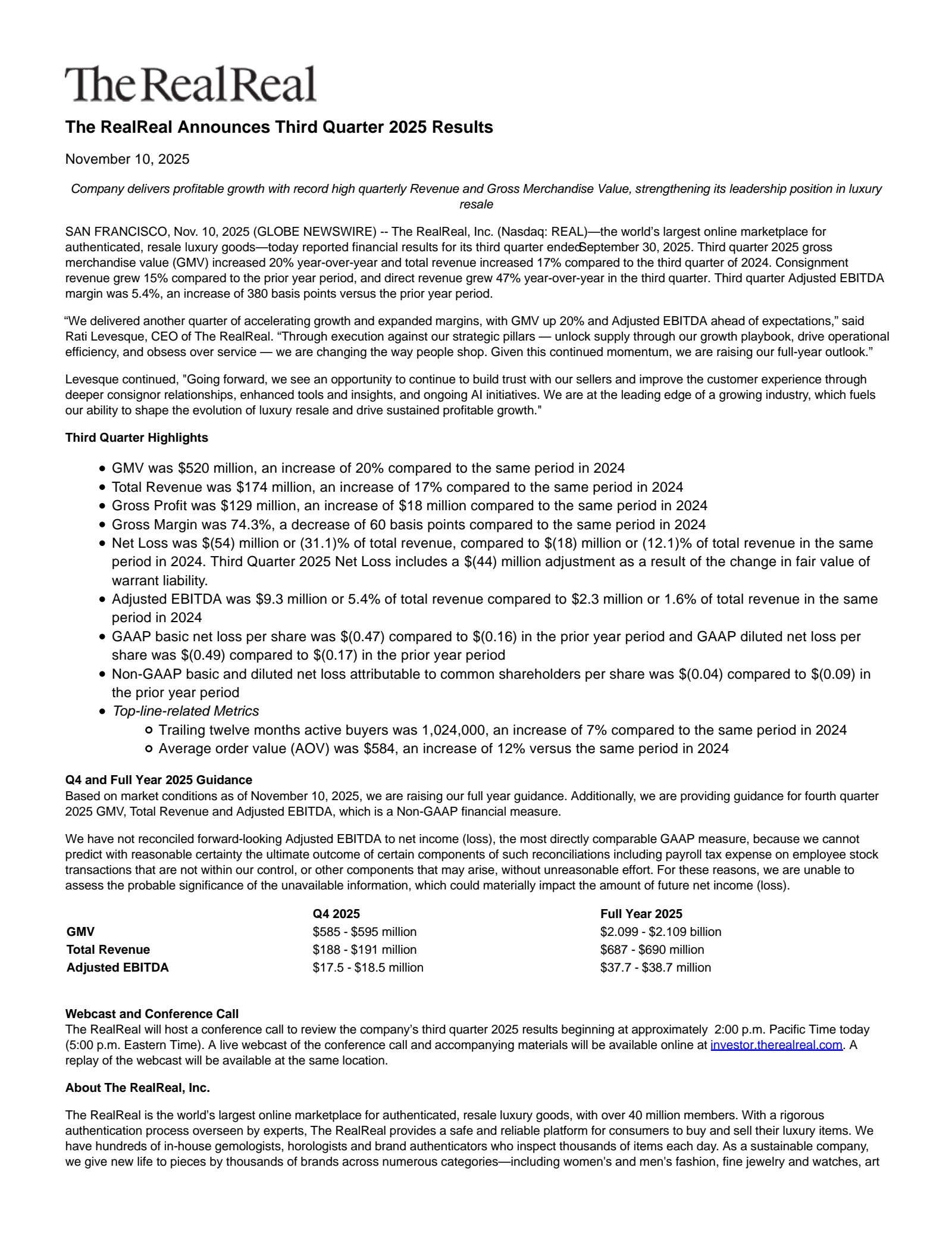 RealReal's Q3 2025 Earnings Release
