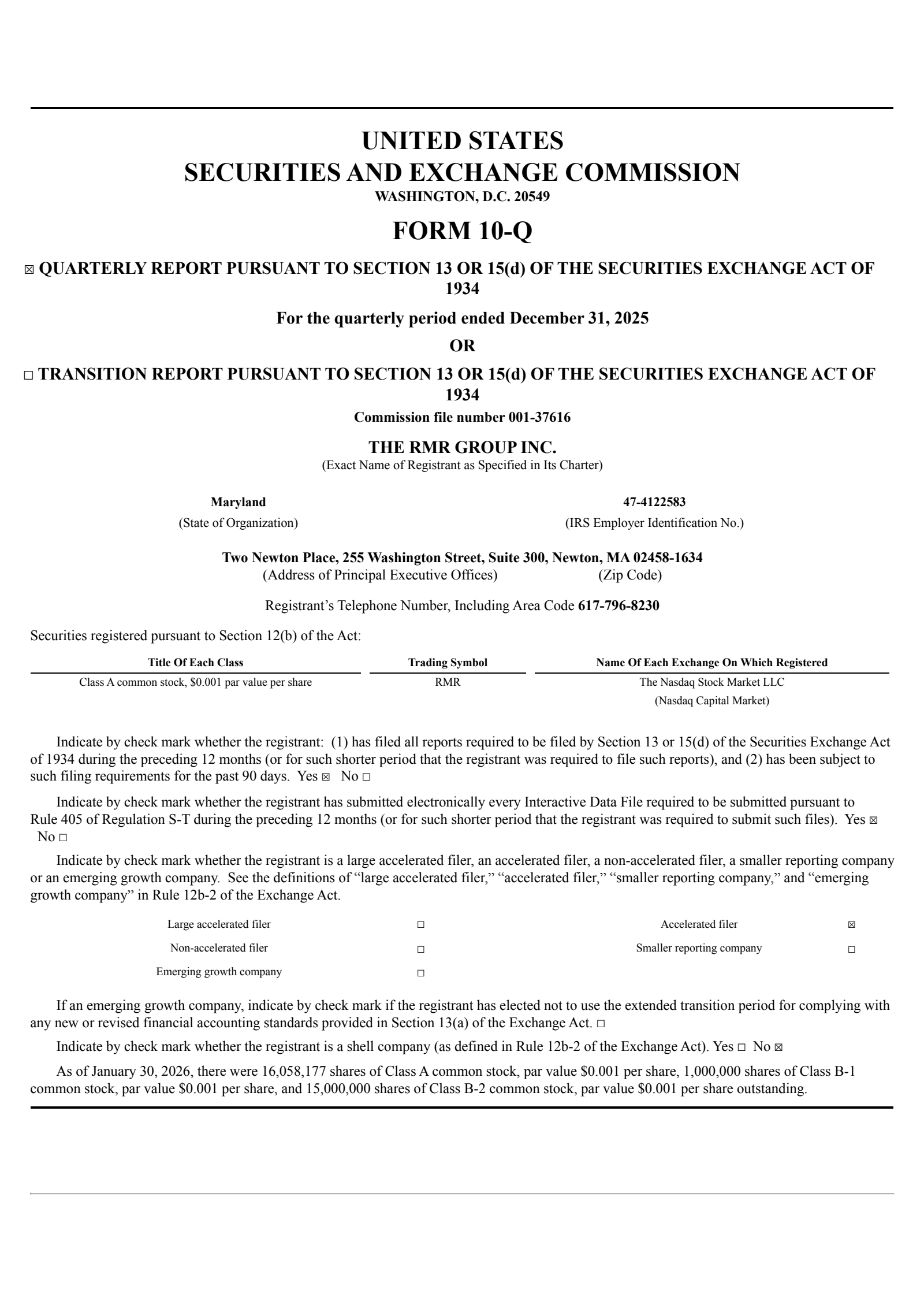 The RMR Group's Q1 2026 Quarterly report