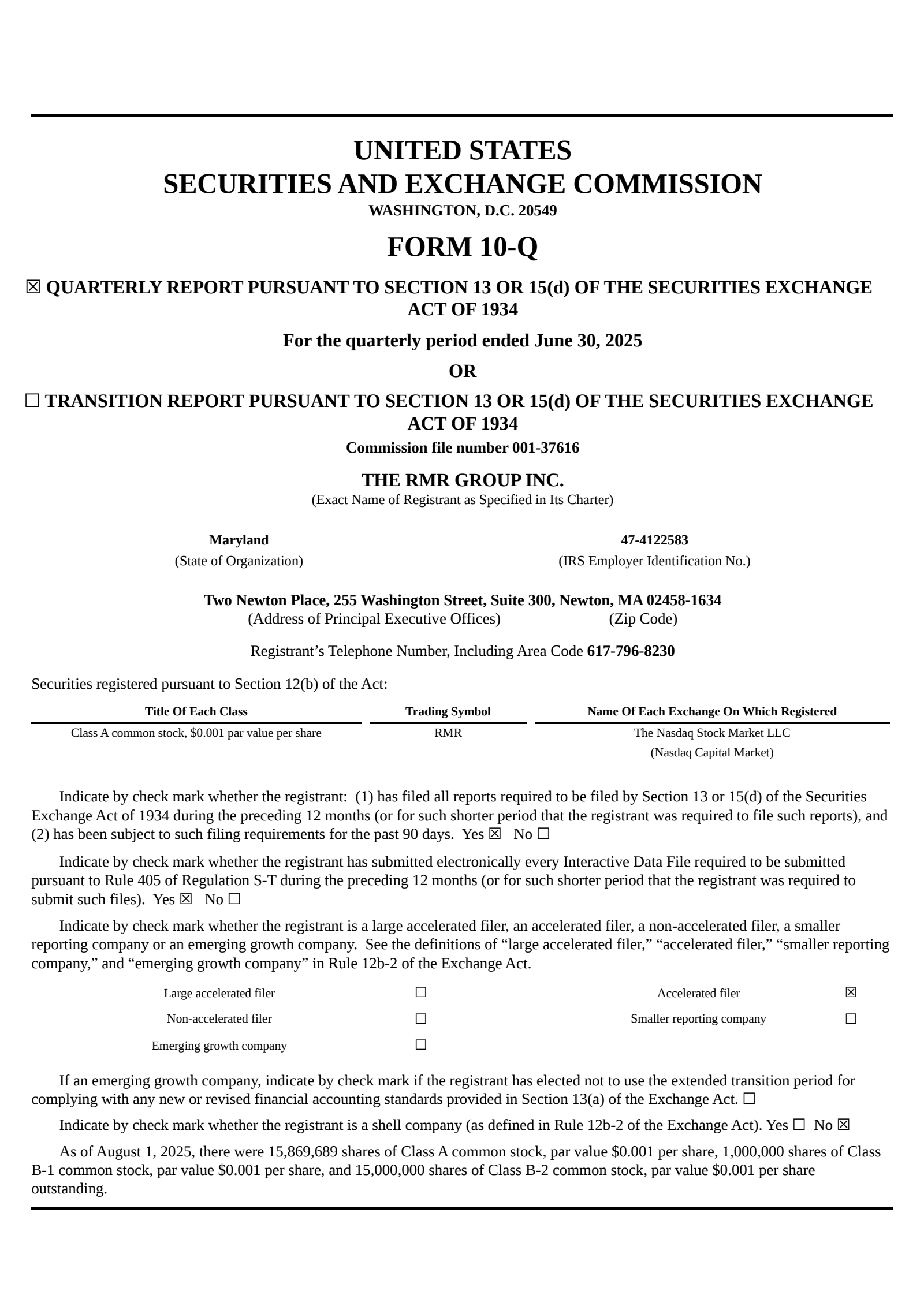 The RMR Group's Q3 2025 Quarterly report