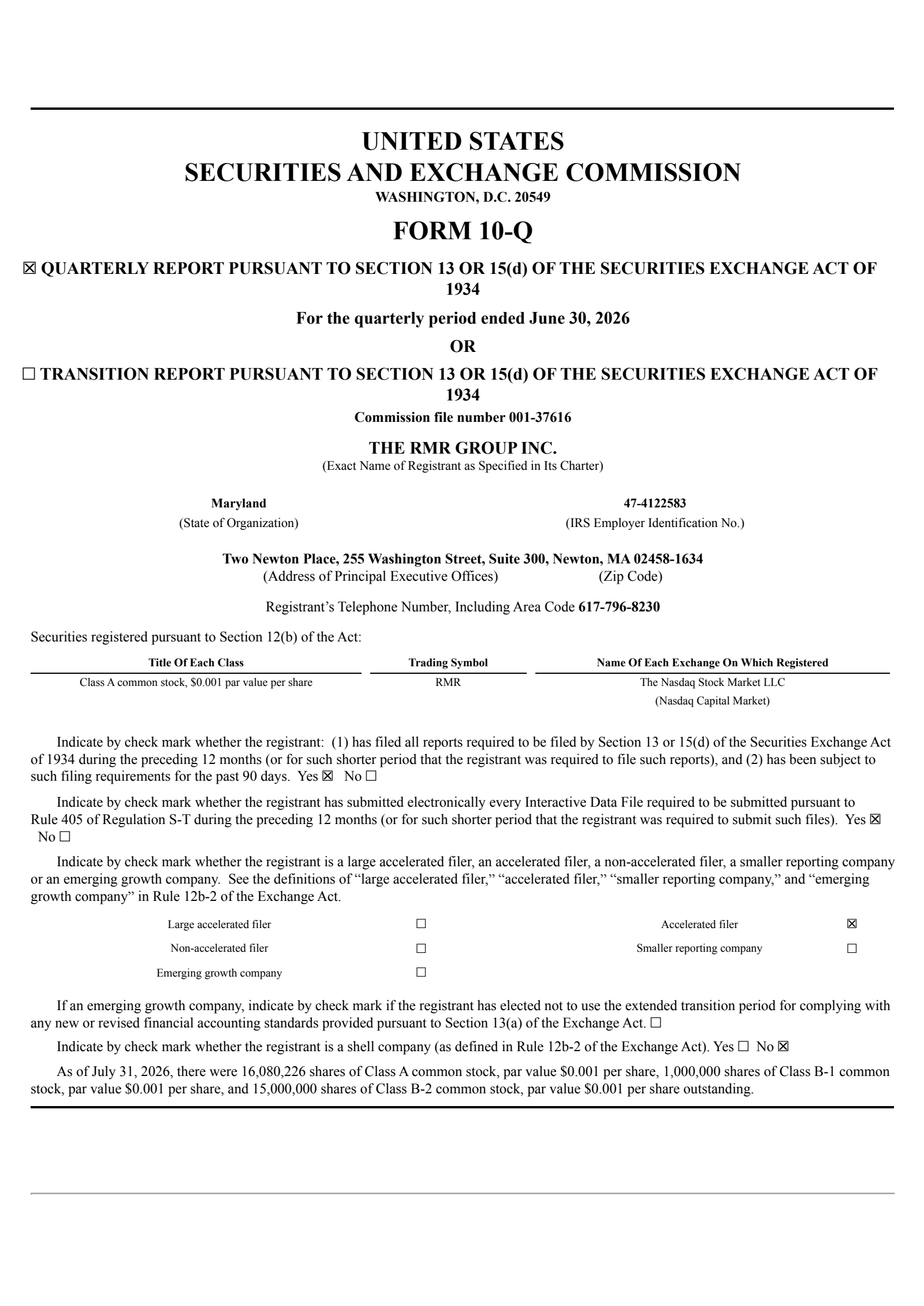 The RMR Group's Q3 2026 Quarterly report