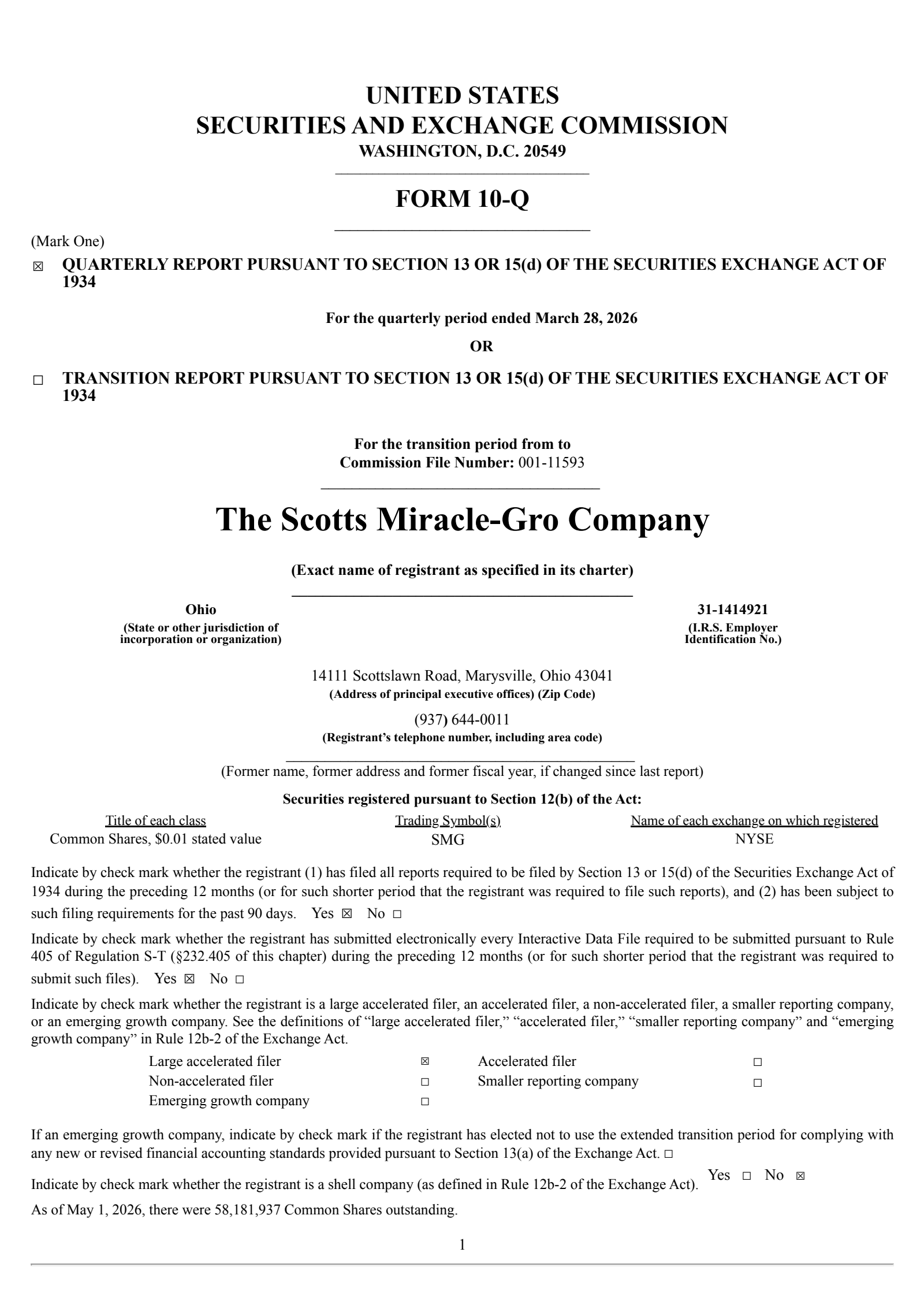 Scotts Miracle-Gro's Q2 2026 Quarterly report