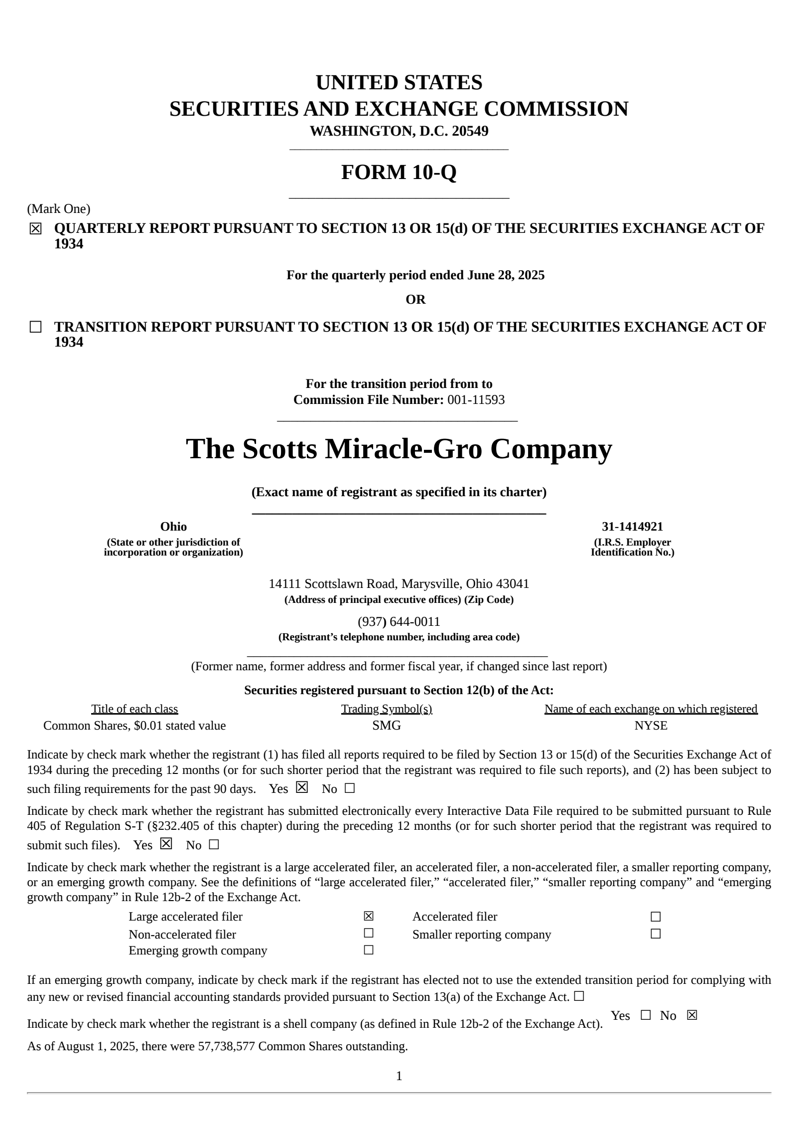 Scotts Miracle-Gro's Q3 2025 Quarterly report