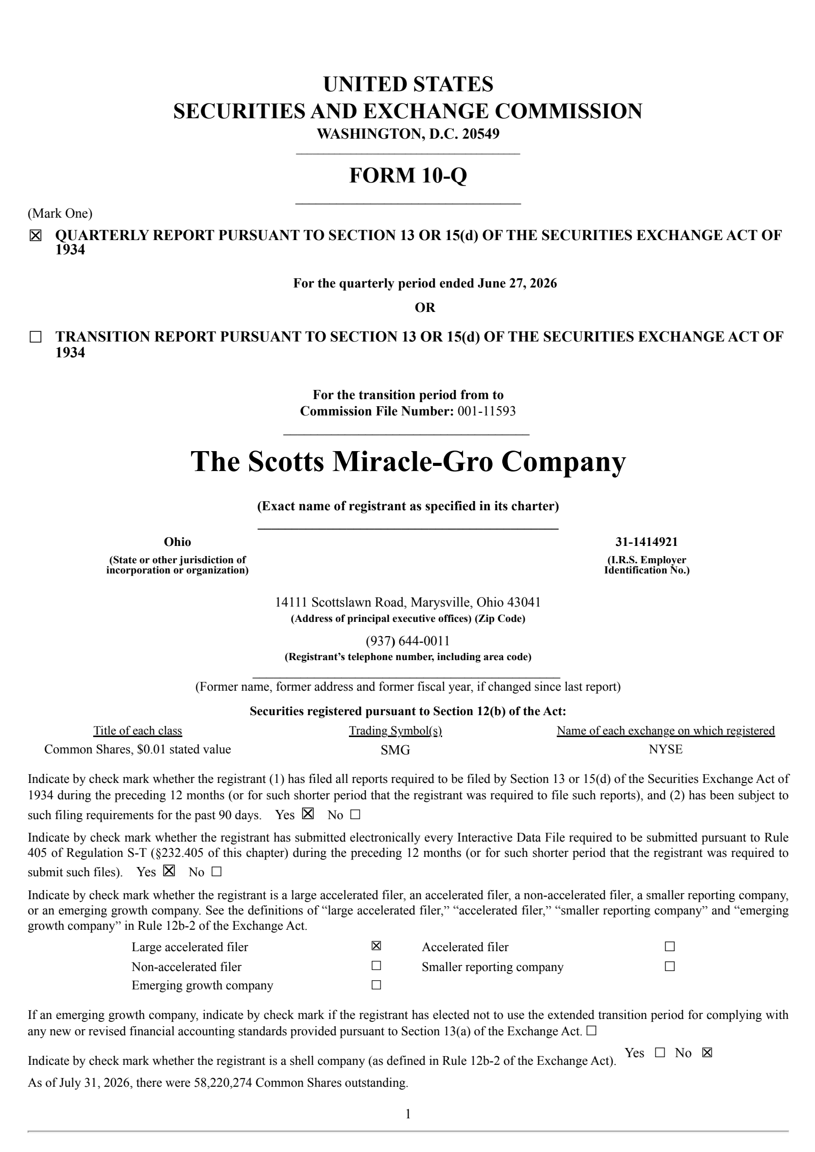 Scotts Miracle-Gro's Q3 2026 Quarterly report