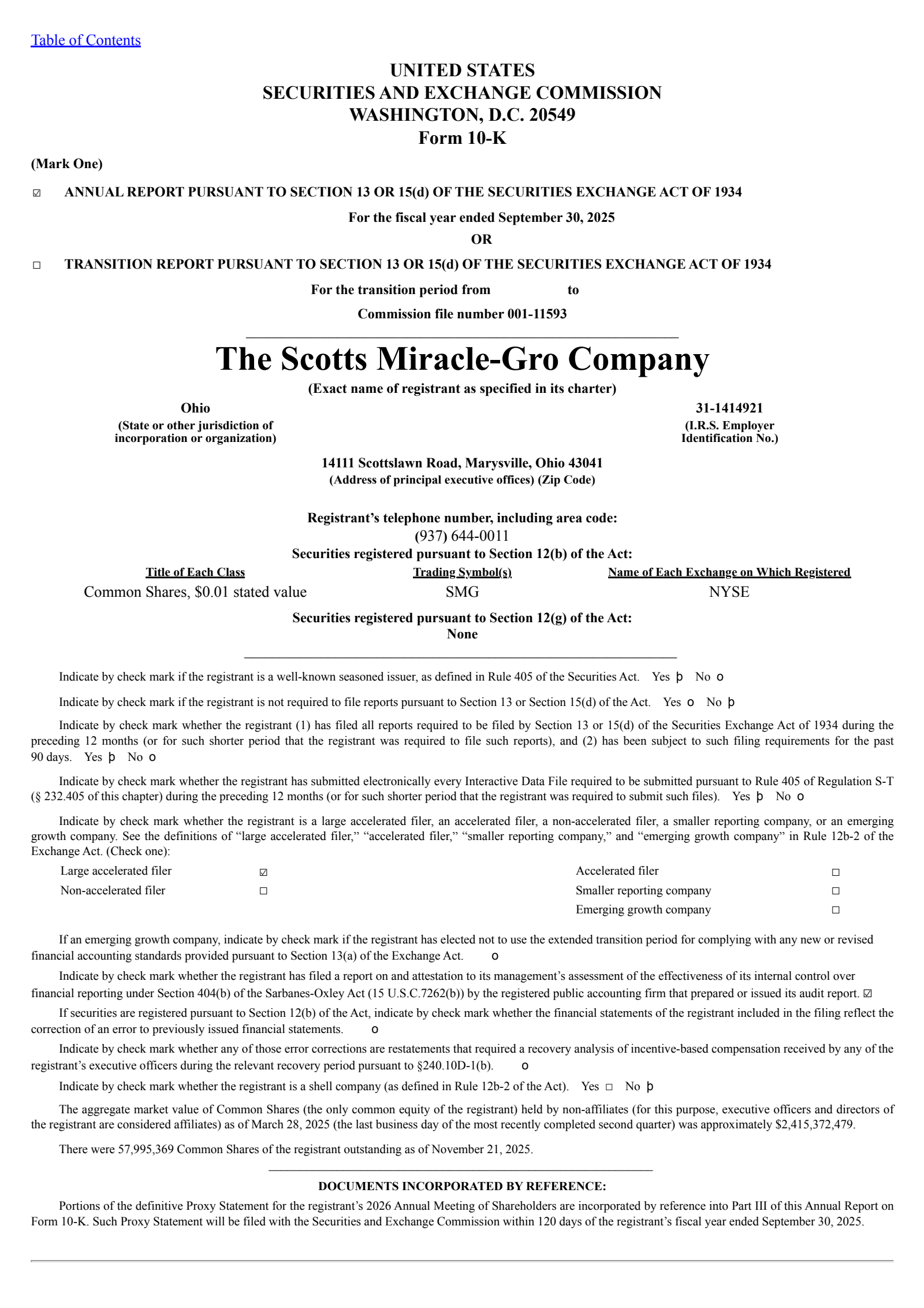 Scotts Miracle-Gro's Q4 2025 Annual Report