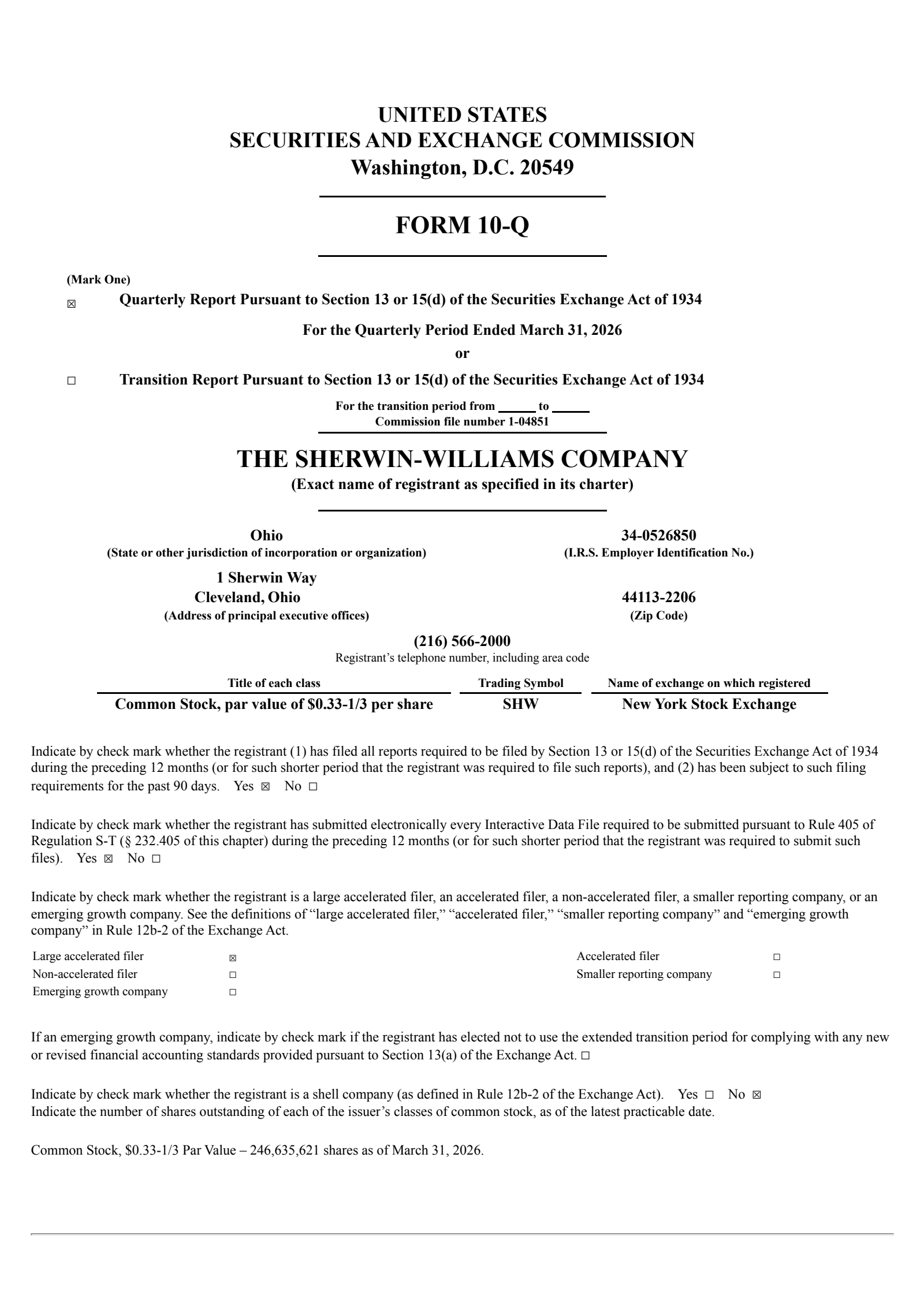 Sherwin-Williams' Q1 2026 Quarterly report