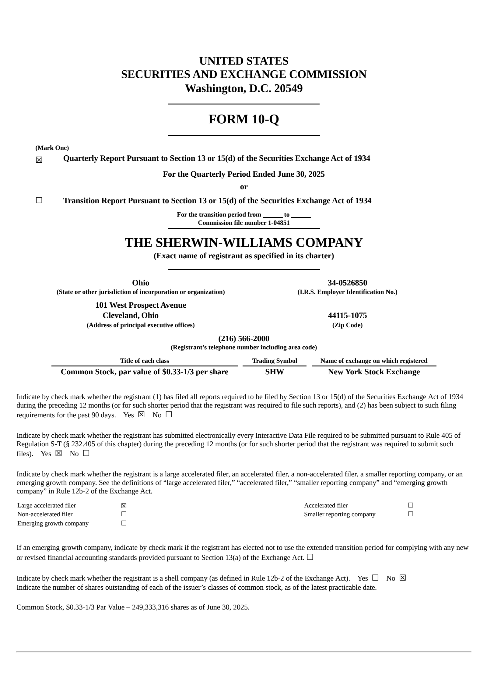 Sherwin-Williams' Q2 2025 Quarterly report