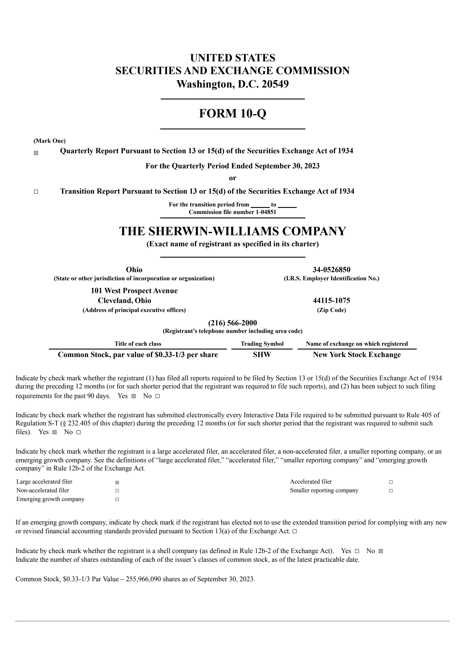Sherwin-Williams' Q3 2023 Quarterly report