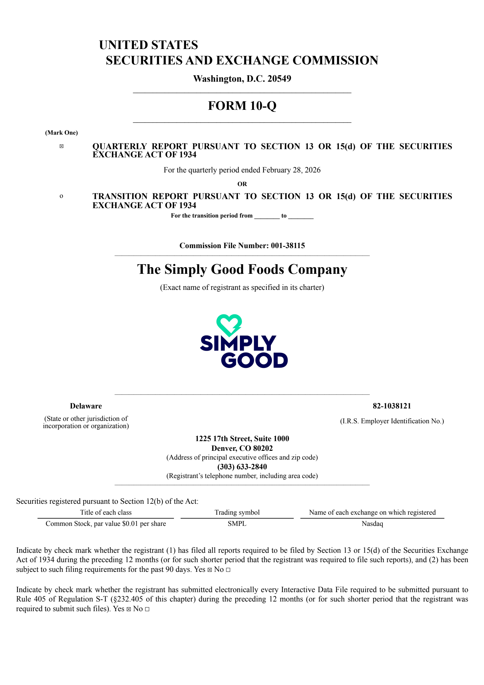Simply Good Foods' Q2 2026 Quarterly report