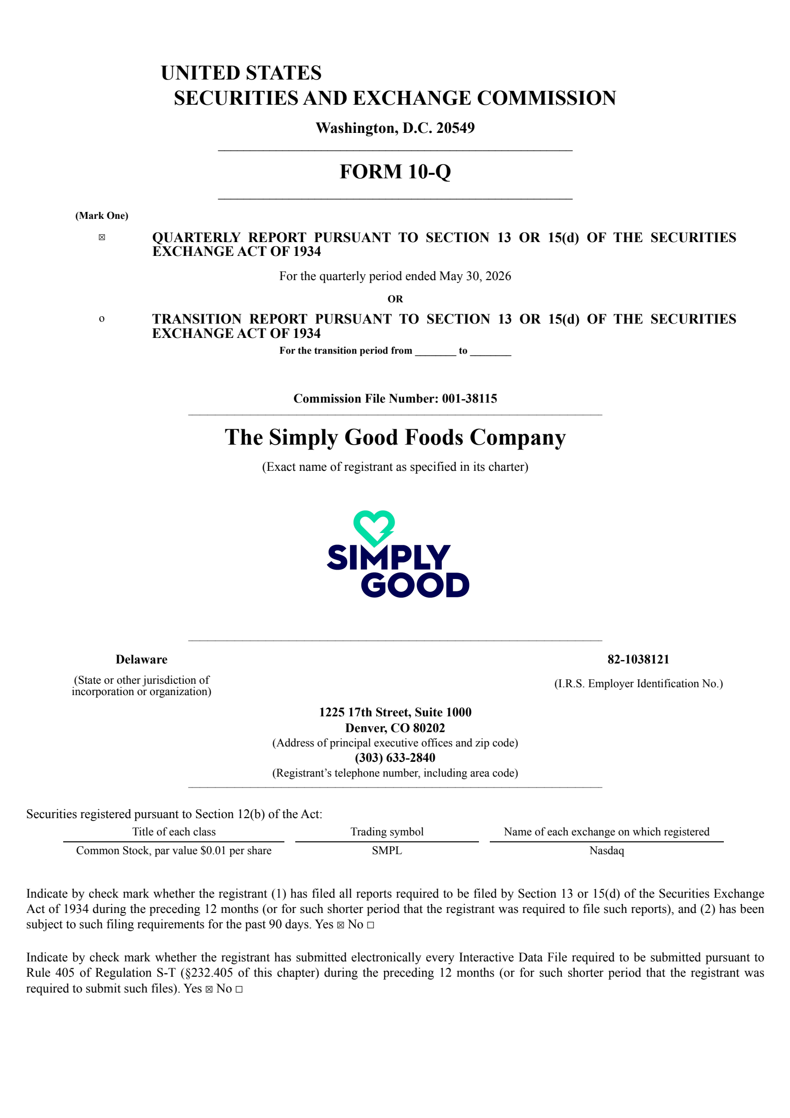 Simply Good Foods' Q3 2026 Quarterly report