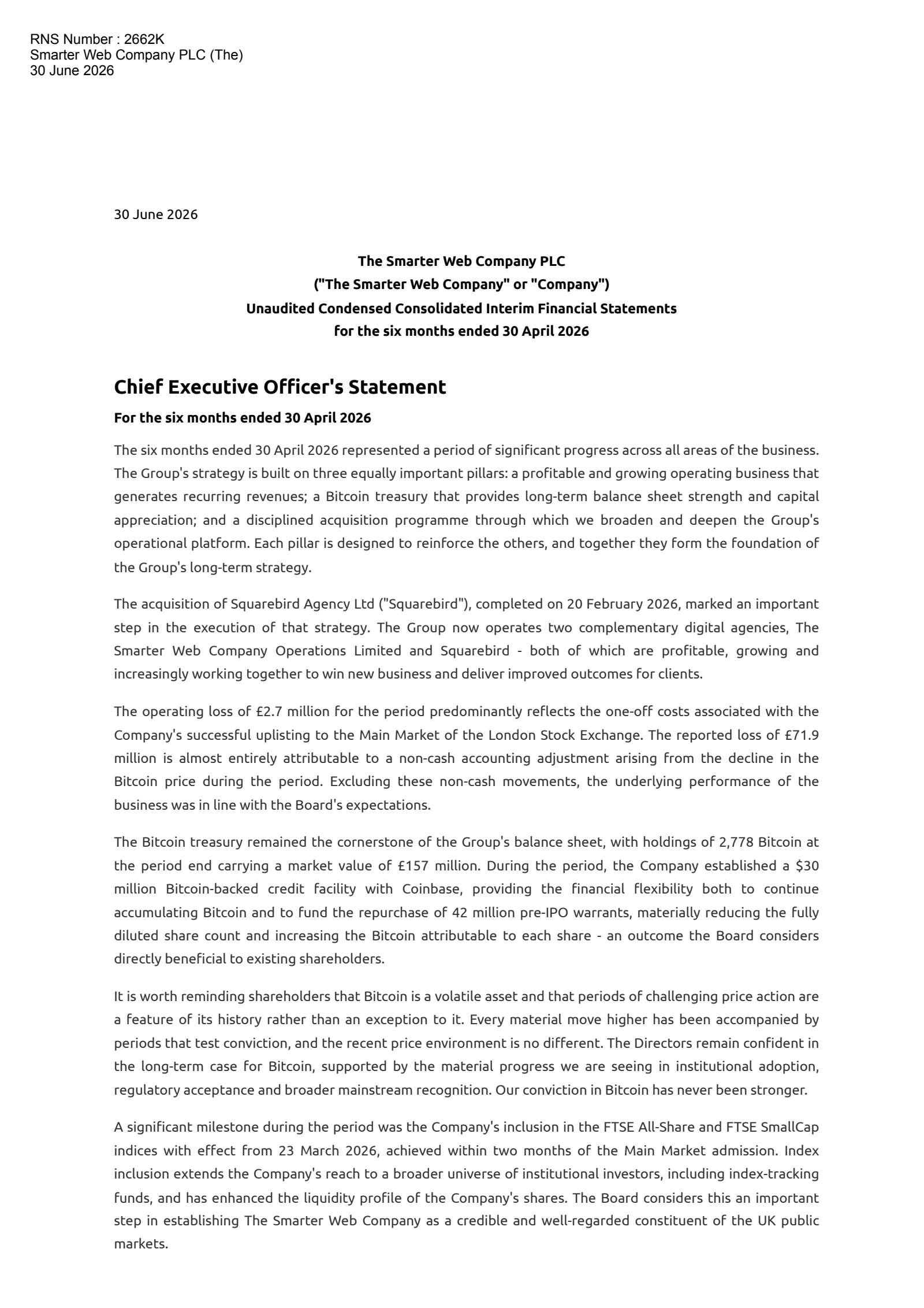 Summerway Capital's H1 2026 Interim report