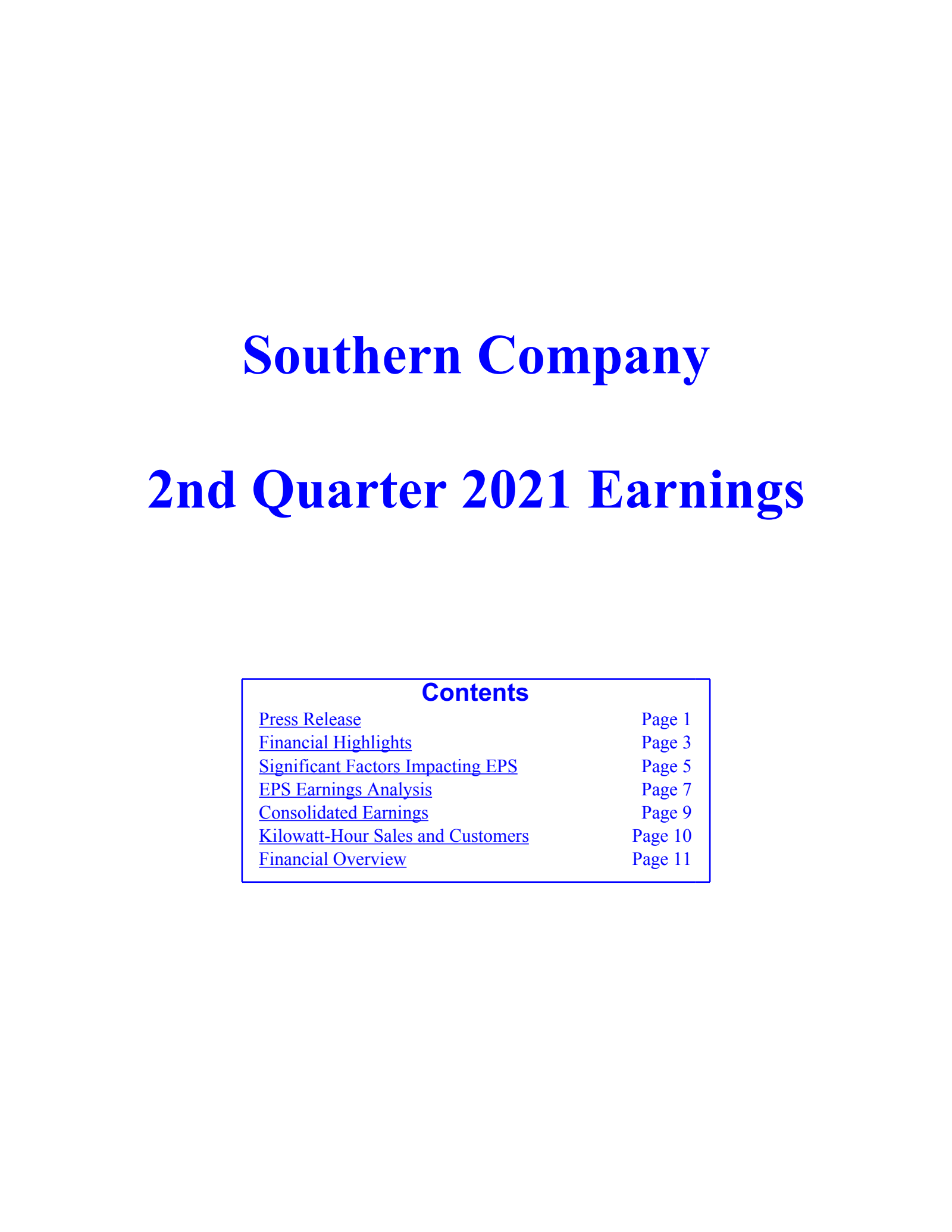 Southern's Q2 2021 Earnings Release