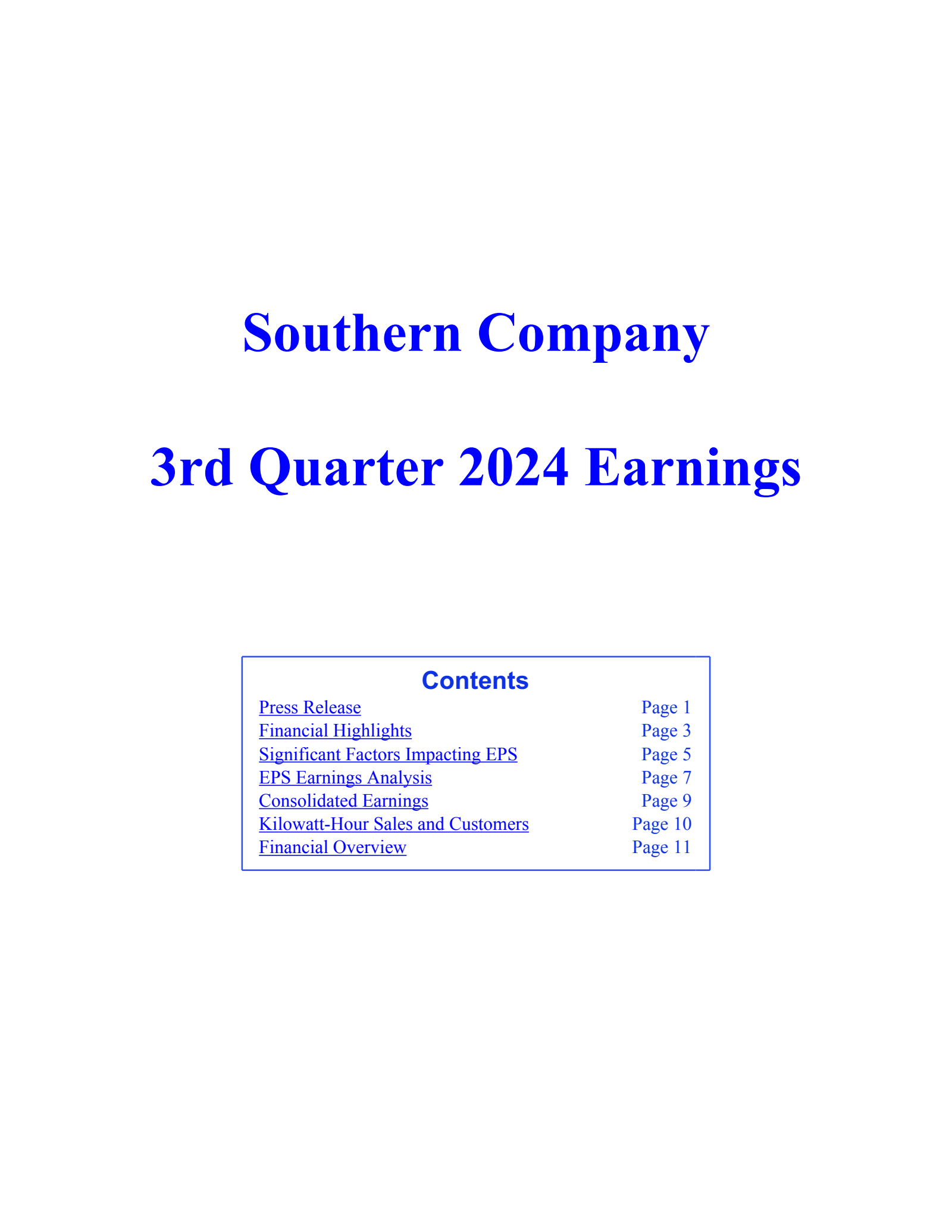 Southern's Q3 2024 Earnings Release
