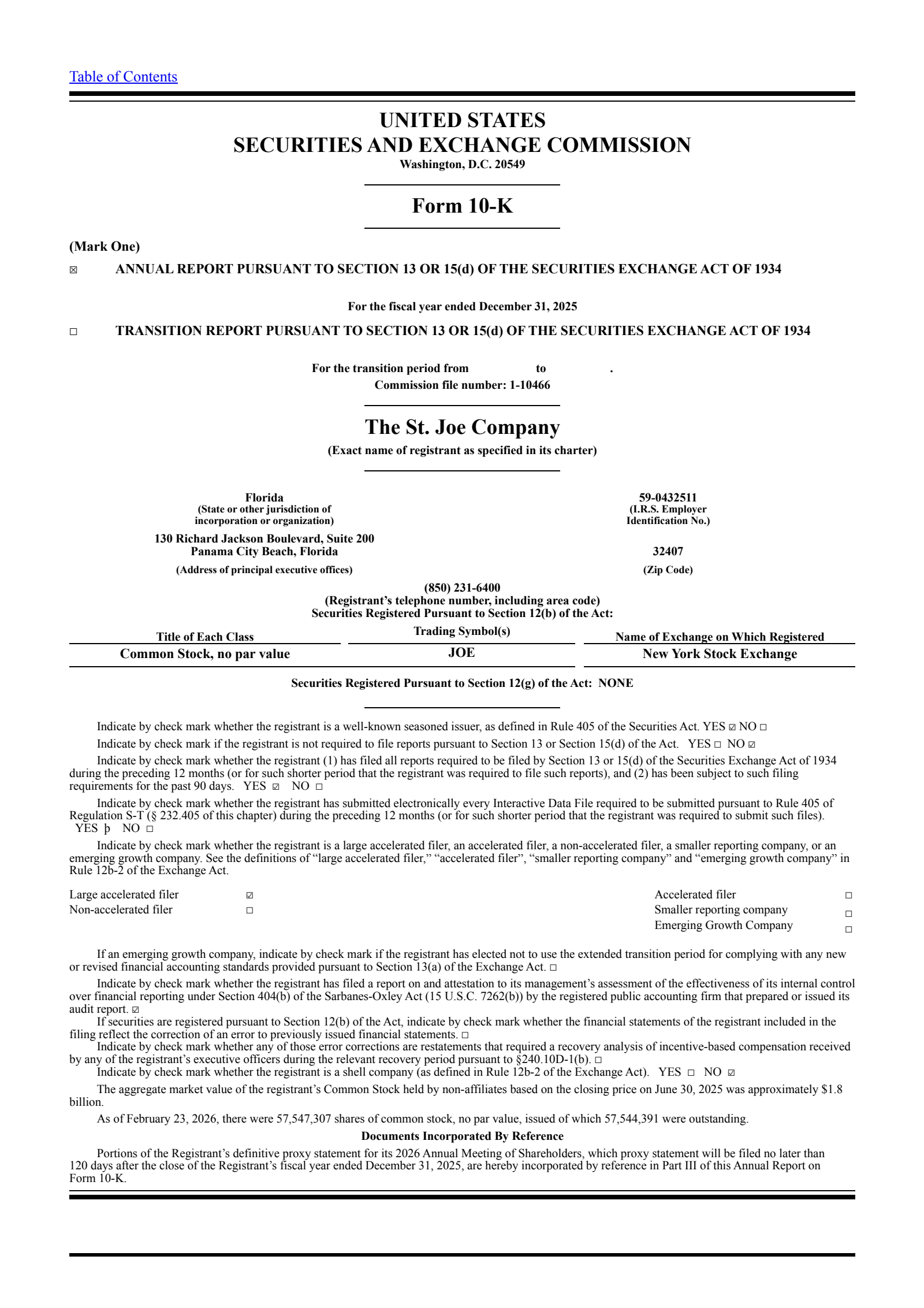 St. Joe's Q4 2025 Annual report