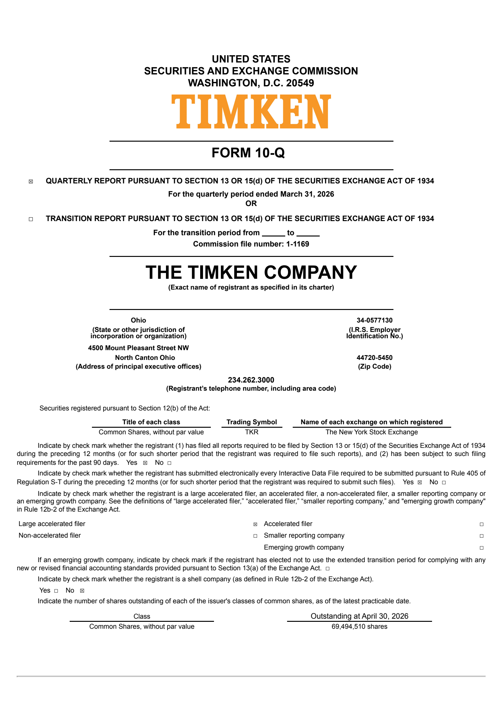 Timken's Q1 2026 Quarterly report