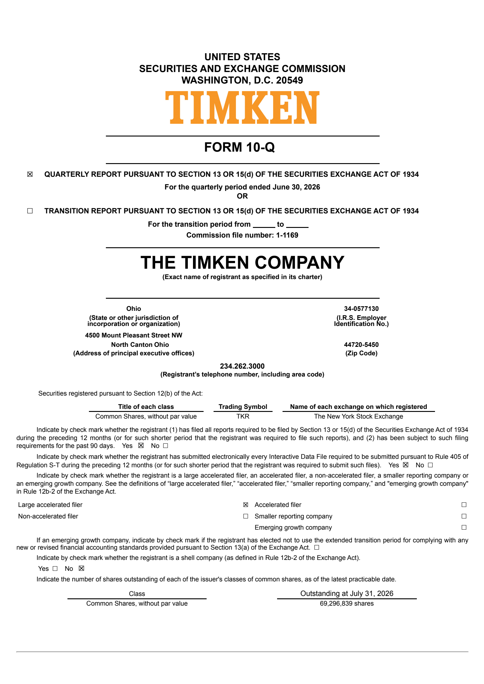 Timken's Q2 2026 Quarterly report